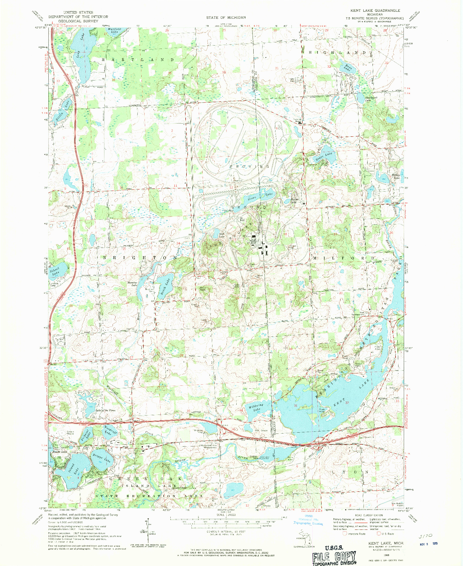USGS 1:24000-SCALE QUADRANGLE FOR KENT LAKE, MI 1968