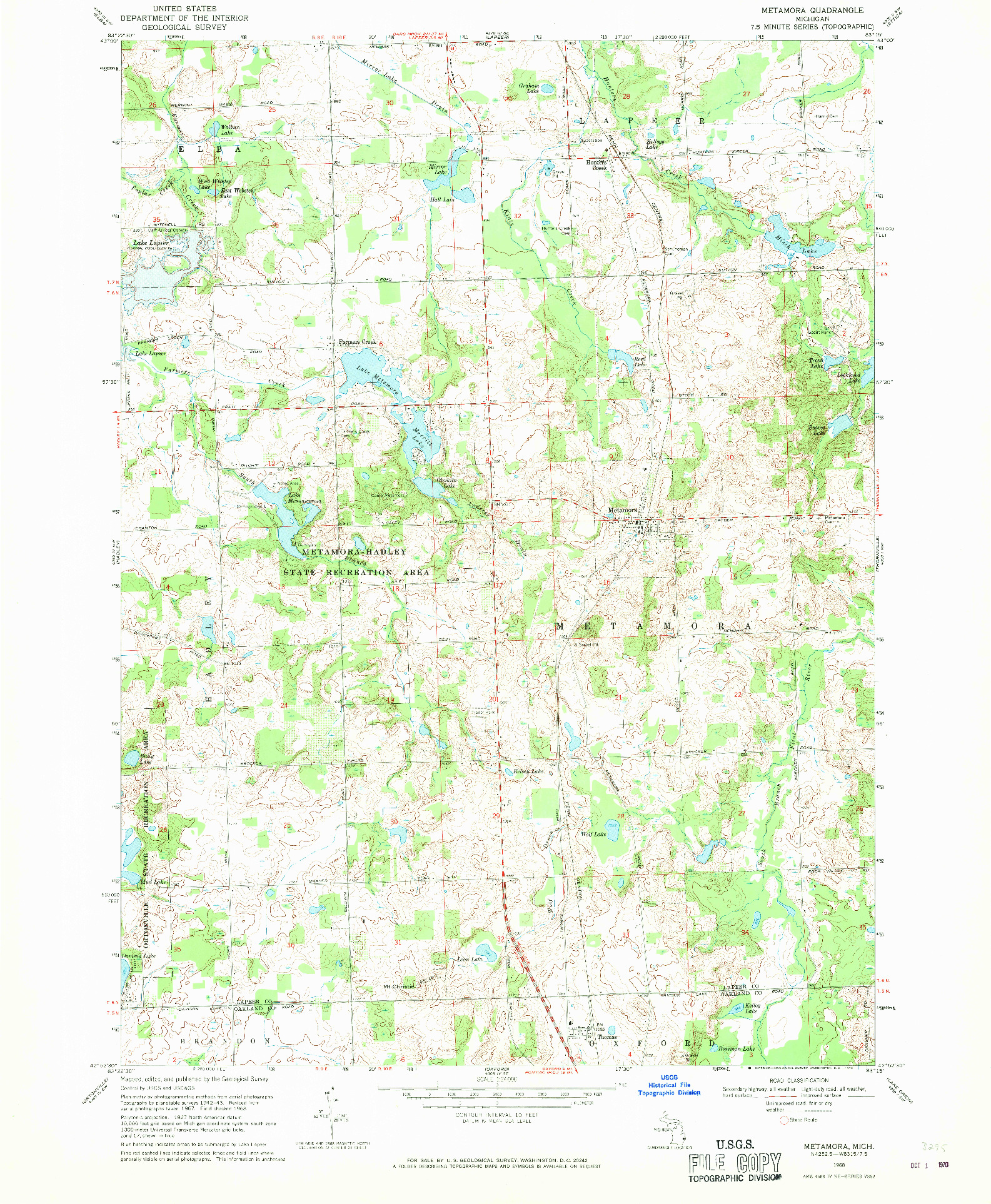 USGS 1:24000-SCALE QUADRANGLE FOR METAMORA, MI 1968