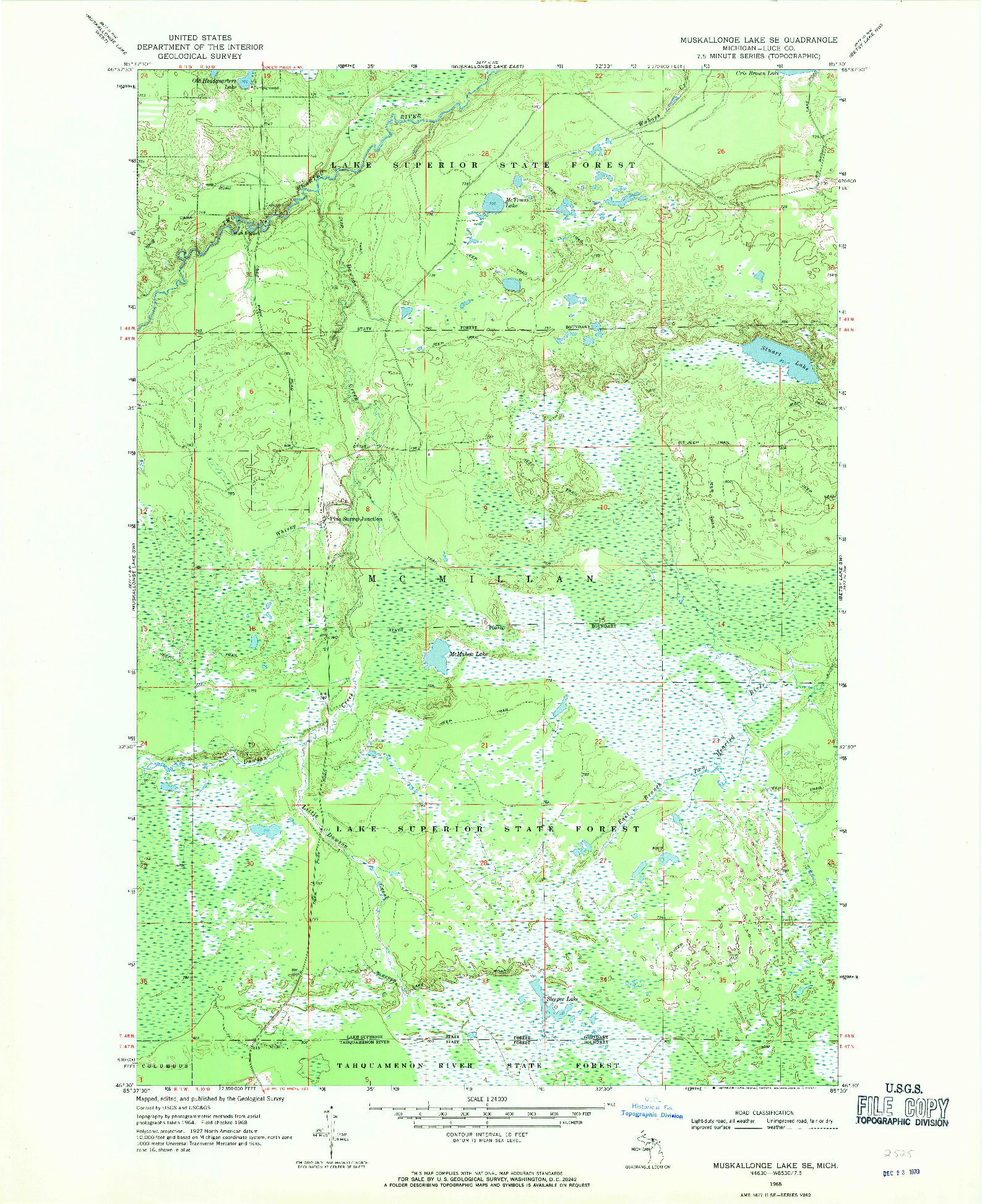 USGS 1:24000-SCALE QUADRANGLE FOR MUSKALLONGE LAKE SE, MI 1968