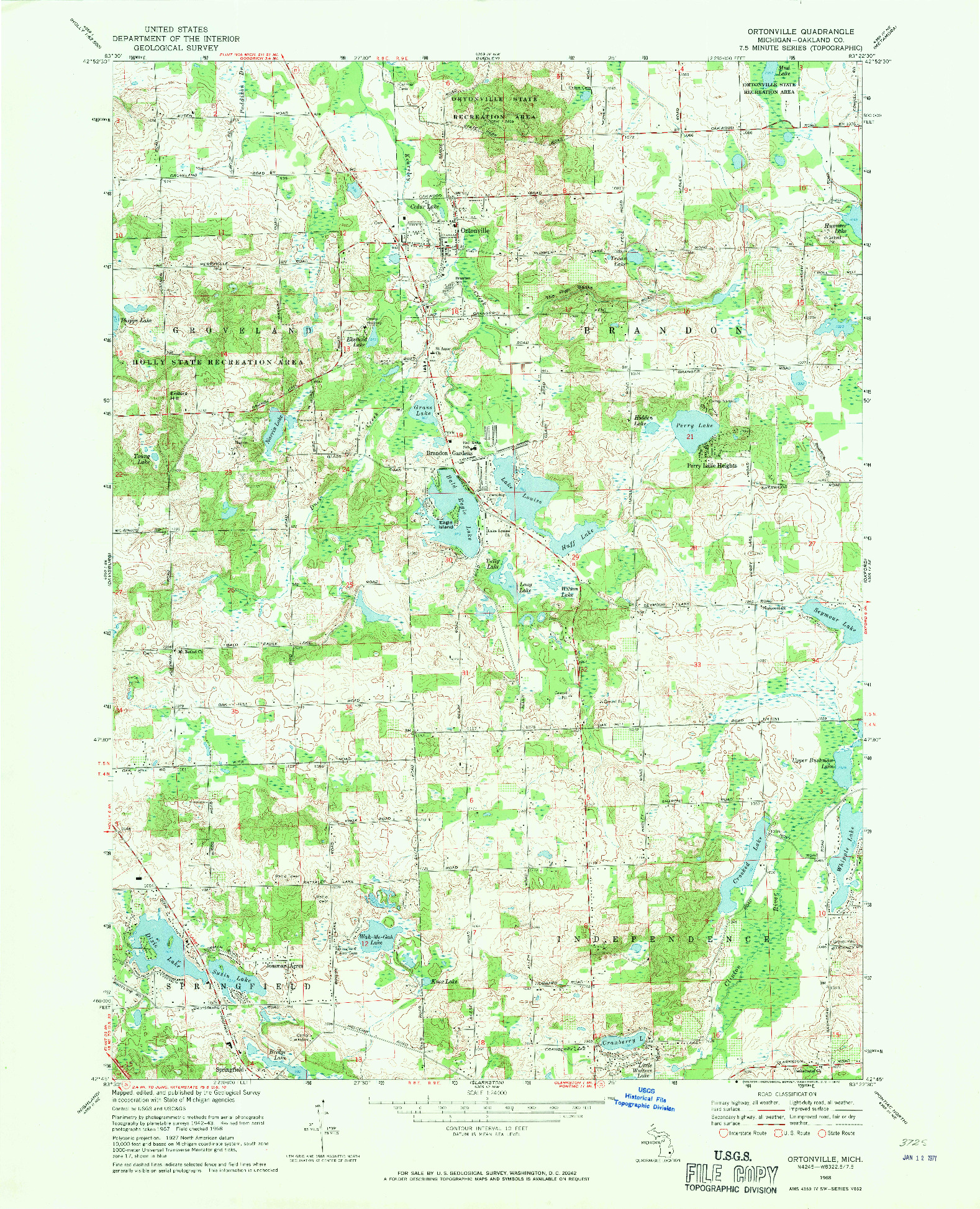 USGS 1:24000-SCALE QUADRANGLE FOR ORTONVILLE, MI 1968