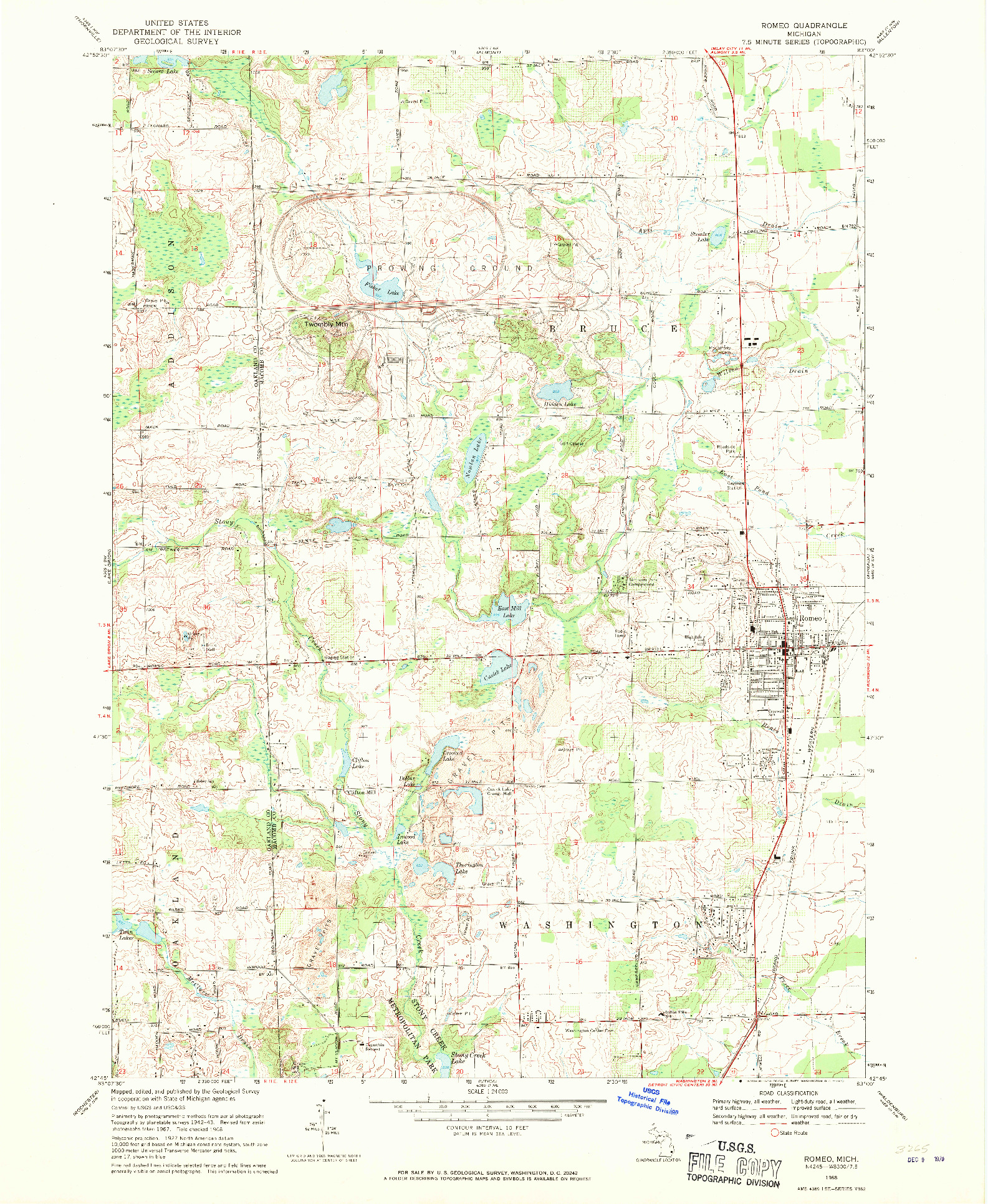 USGS 1:24000-SCALE QUADRANGLE FOR ROMEO, MI 1968