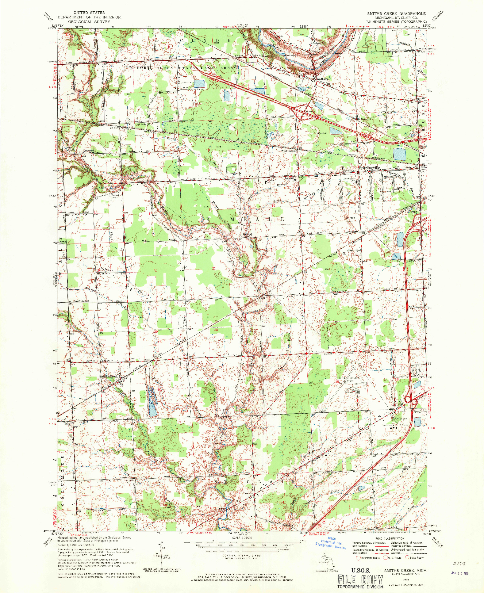 USGS 1:24000-SCALE QUADRANGLE FOR SMITHS CREEK, MI 1968