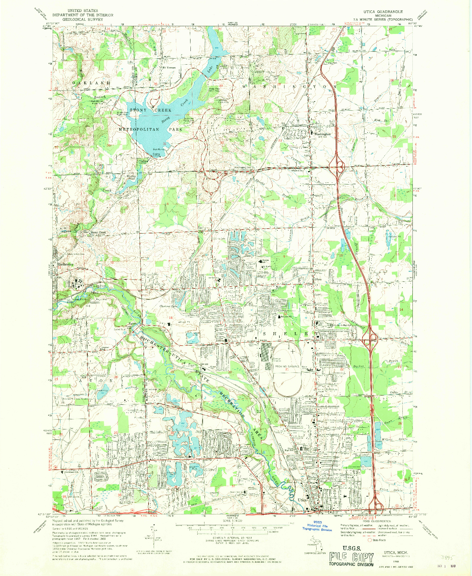 USGS 1:24000-SCALE QUADRANGLE FOR UTICA, MI 1968