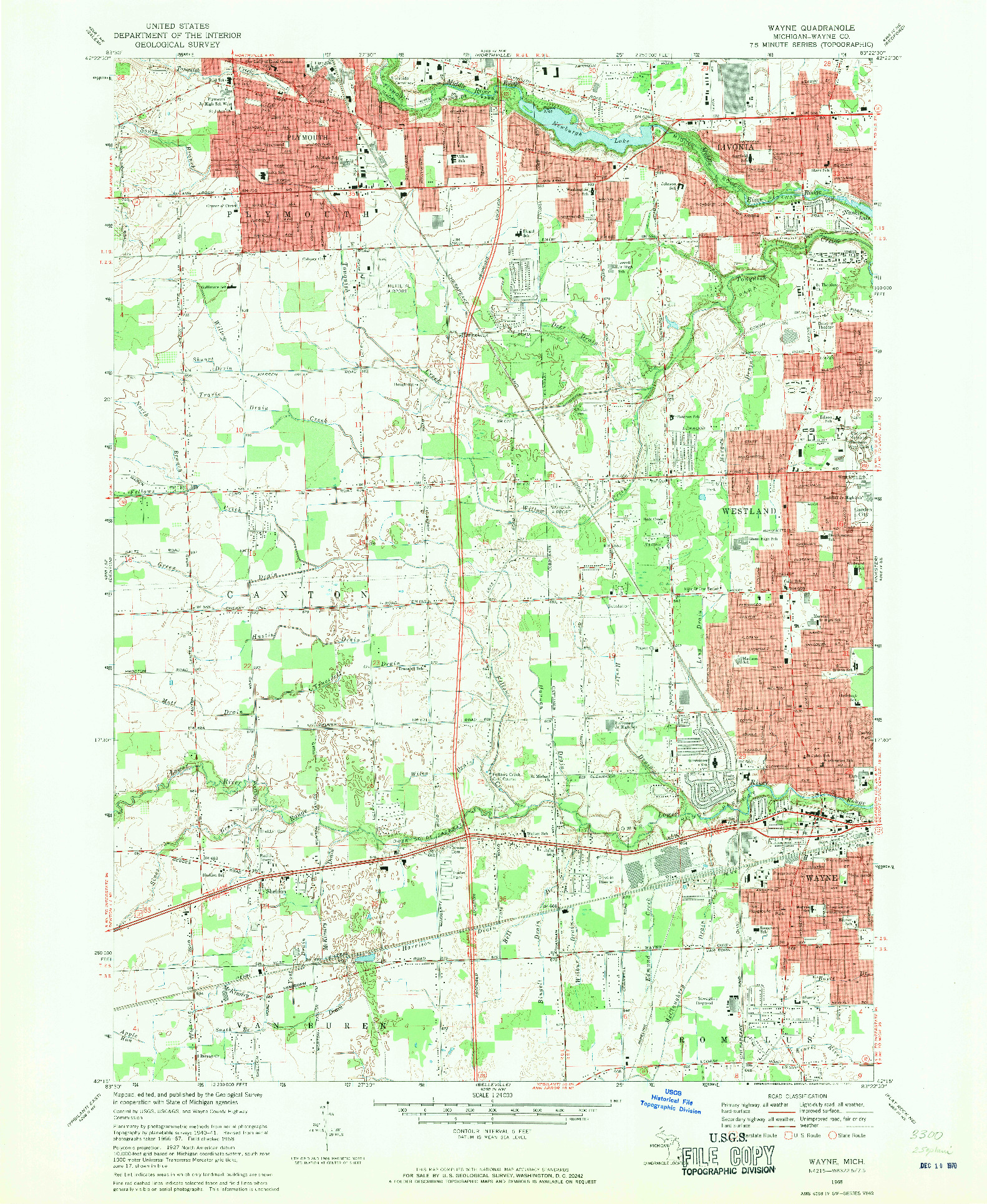 USGS 1:24000-SCALE QUADRANGLE FOR WAYNE, MI 1968