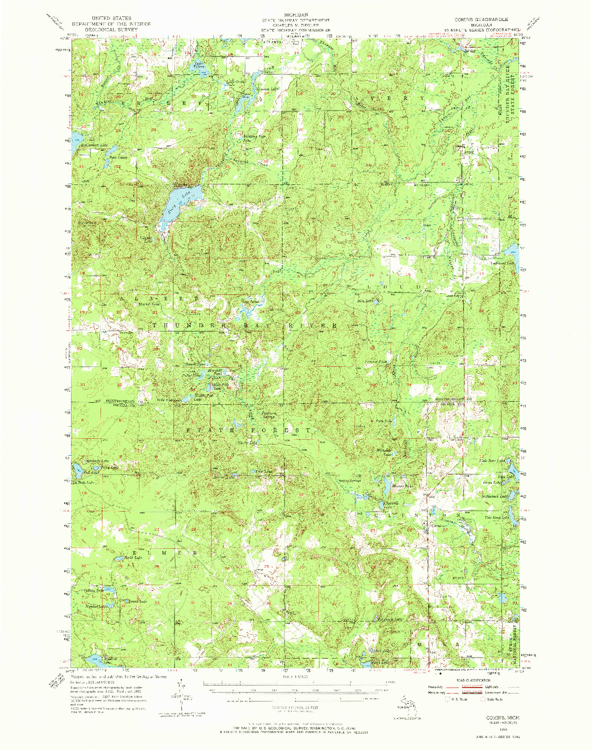 USGS 1:62500-SCALE QUADRANGLE FOR COMINS, MI 1955