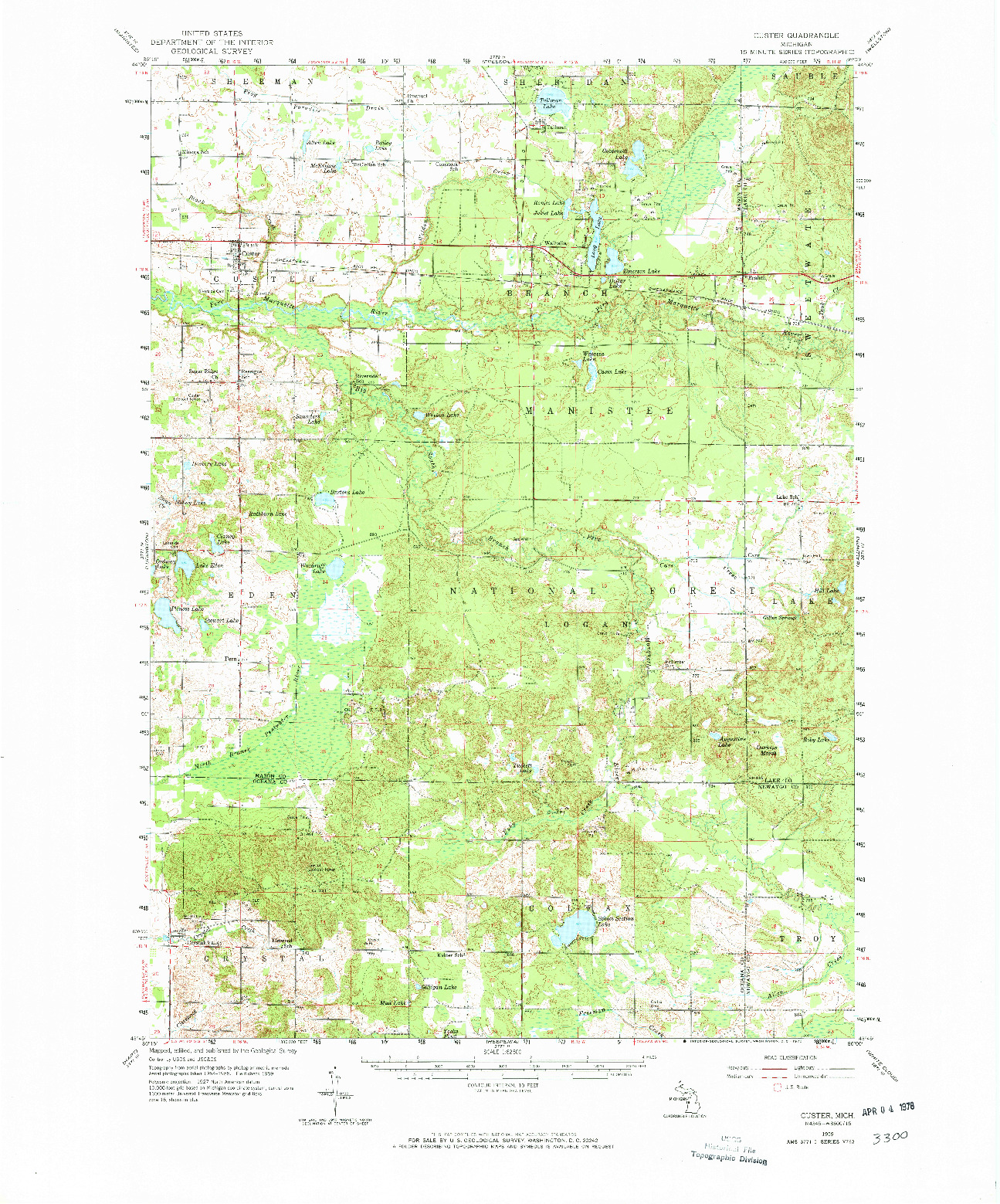 USGS 1:62500-SCALE QUADRANGLE FOR CUSTER, MI 1959