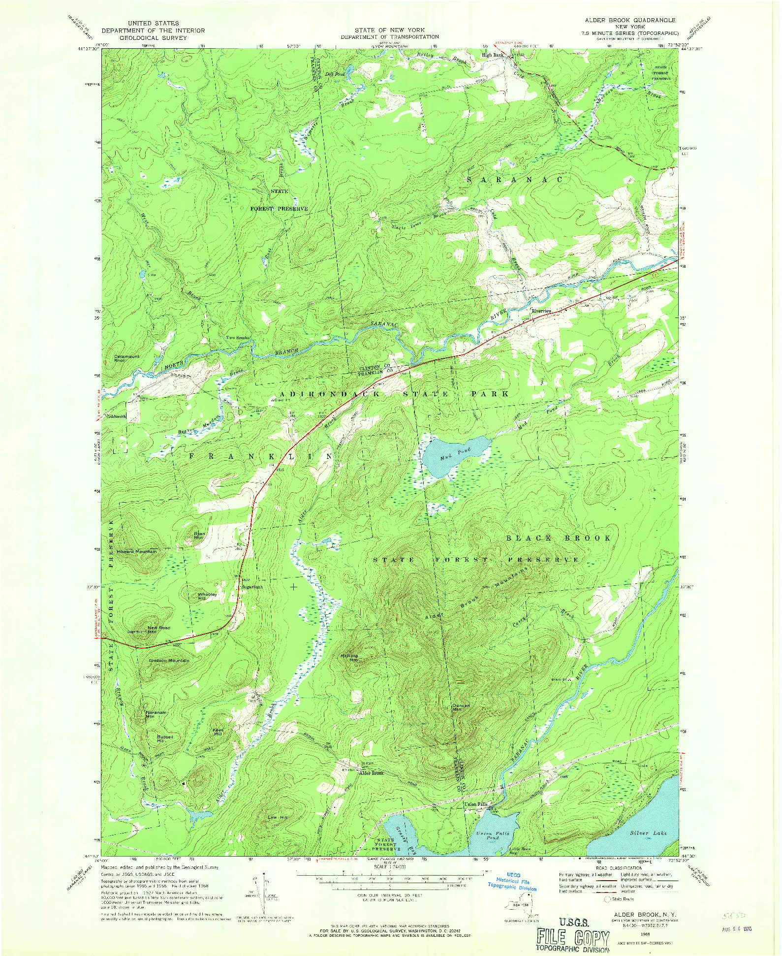 USGS 1:24000-SCALE QUADRANGLE FOR ALDER BROOK, NY 1968