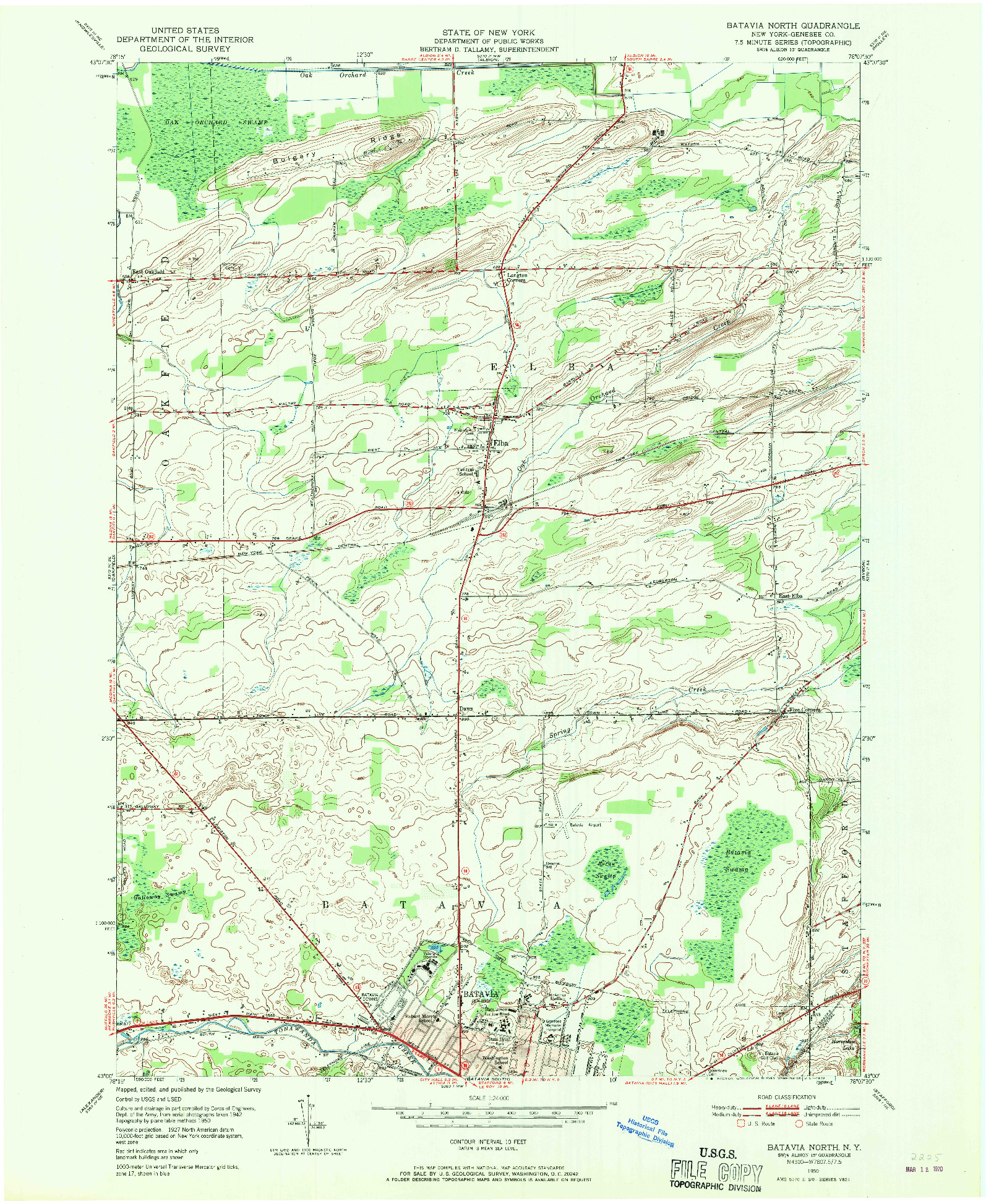 USGS 1:24000-SCALE QUADRANGLE FOR BATAVIA NORTH, NY 1950