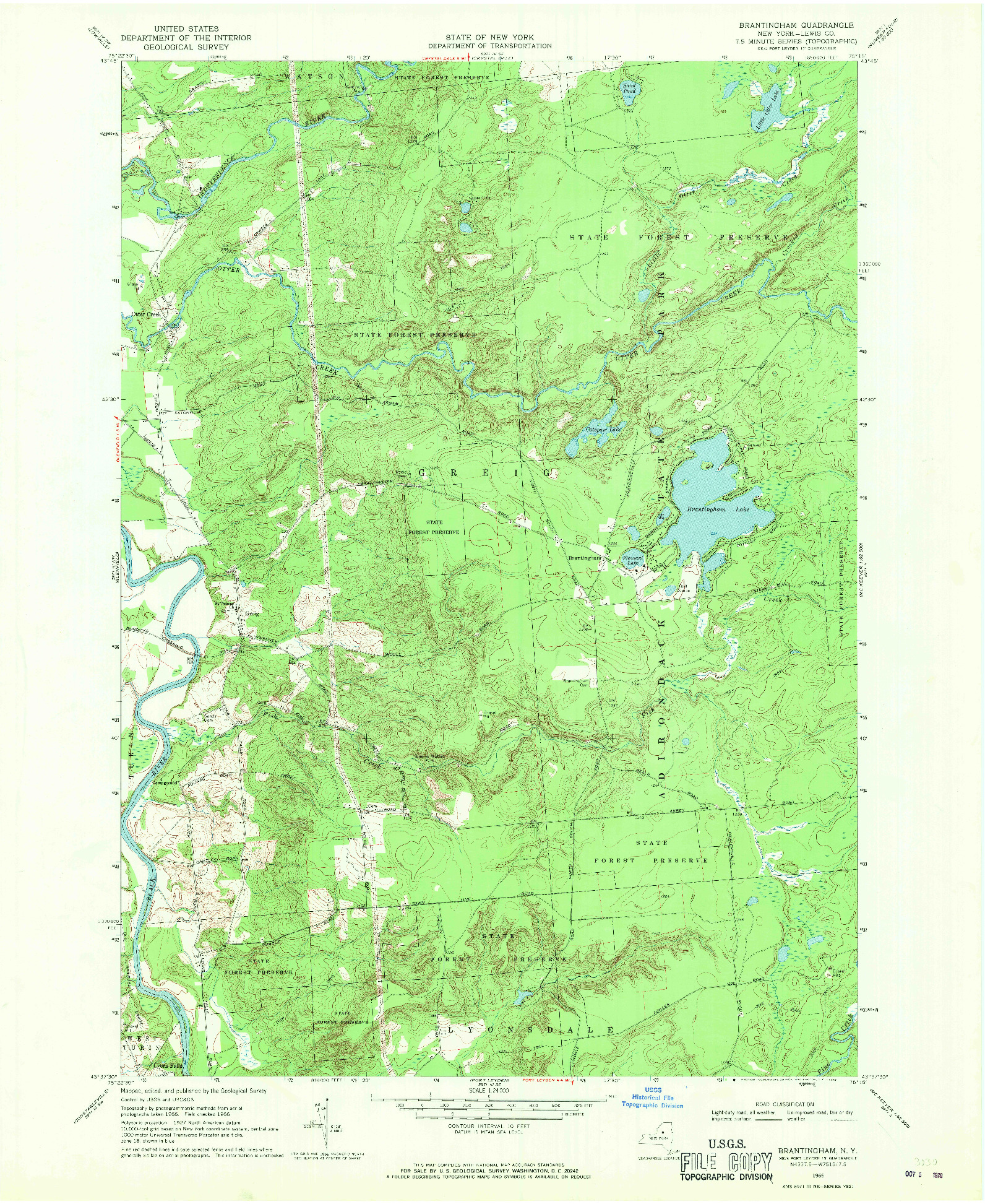 USGS 1:24000-SCALE QUADRANGLE FOR BRANTINGHAM, NY 1966