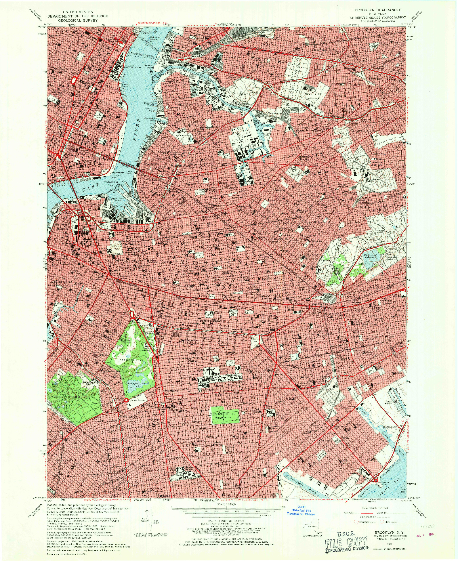 USGS 1:24000-SCALE QUADRANGLE FOR BROOKLYN, NY 1967