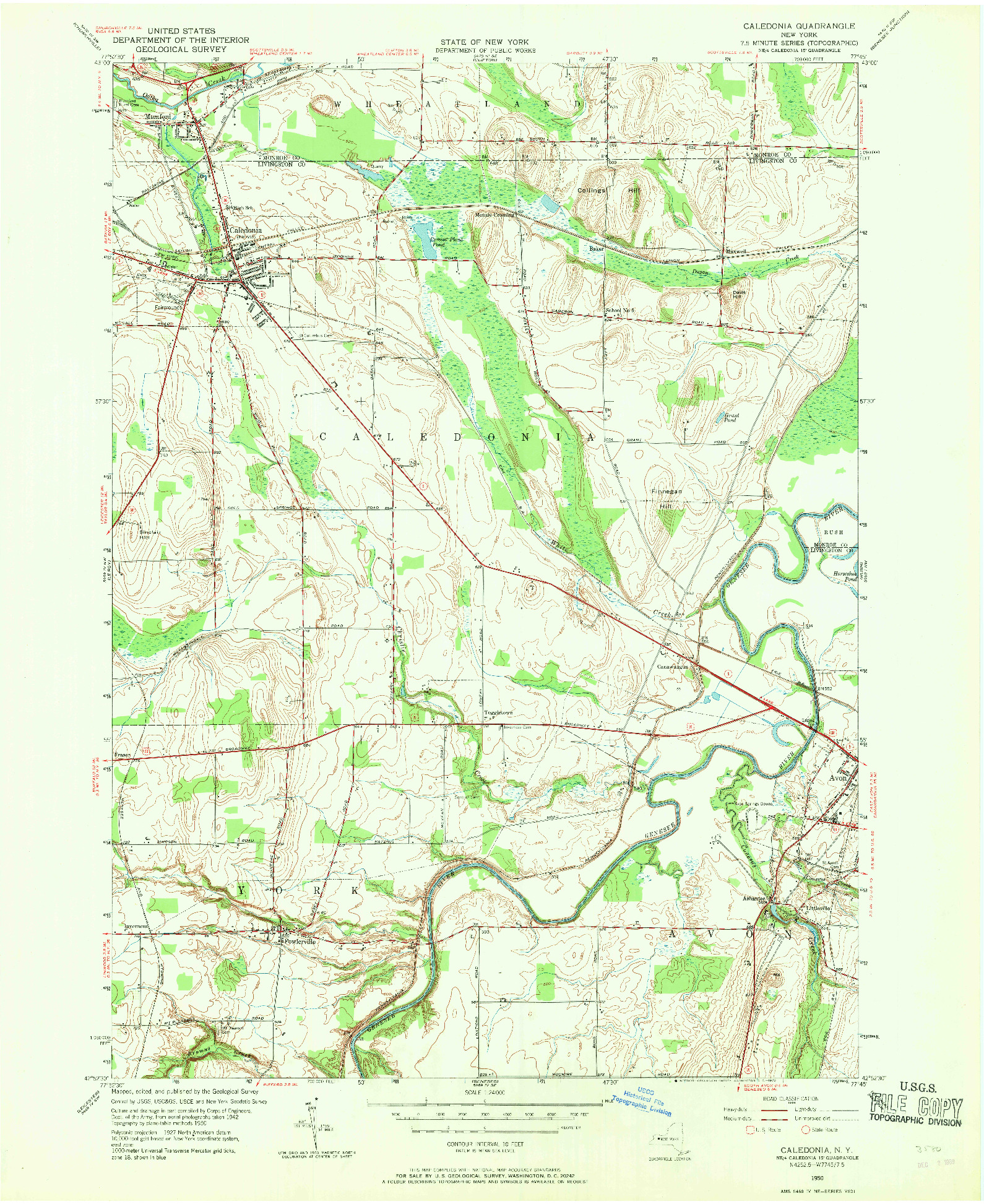 USGS 1:24000-SCALE QUADRANGLE FOR CALEDONIA, NY 1950