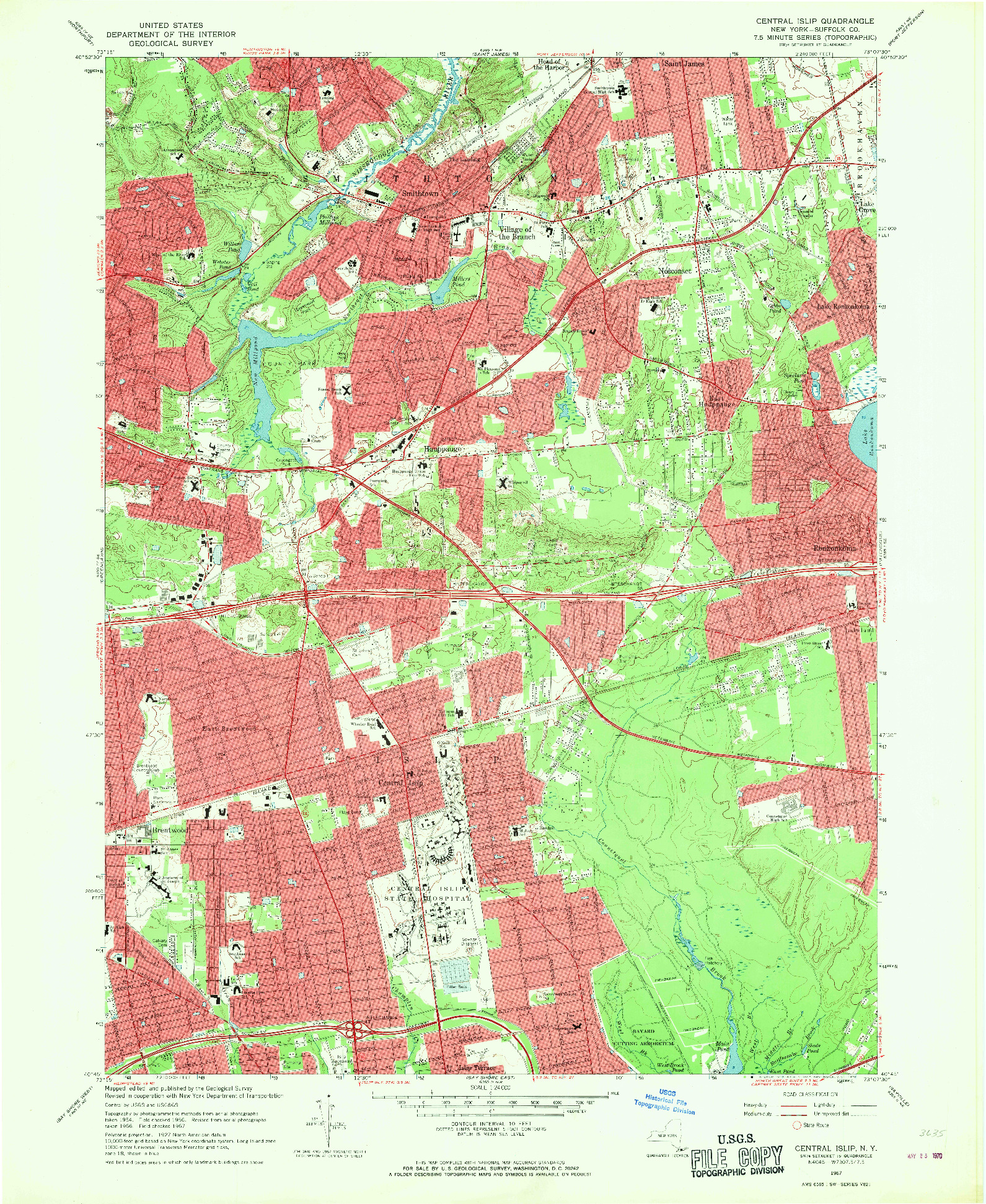 USGS 1:24000-SCALE QUADRANGLE FOR CENTRAL ISLIP, NY 1967