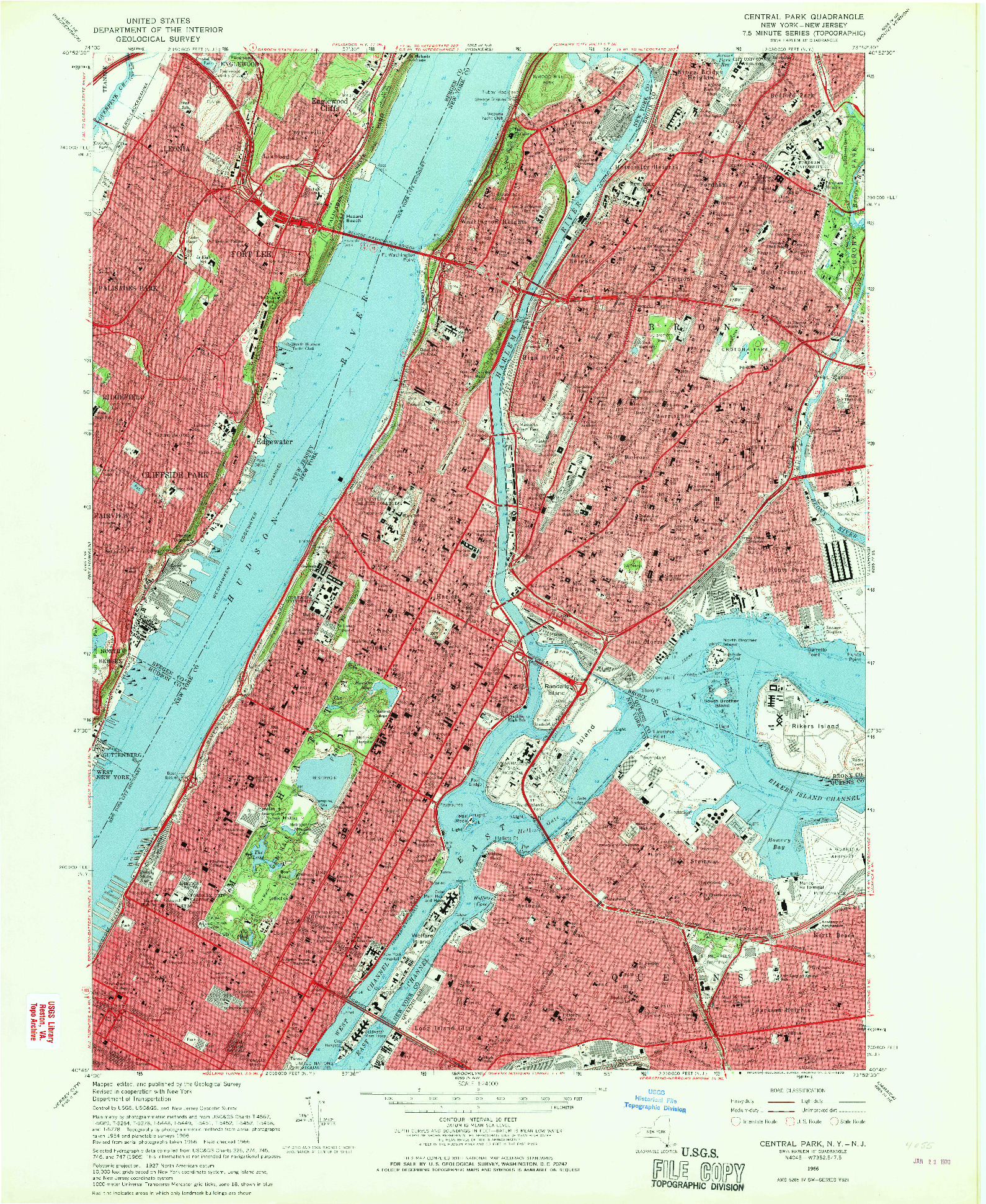 USGS 1:24000-SCALE QUADRANGLE FOR CENTRAL PARK, NY 1966