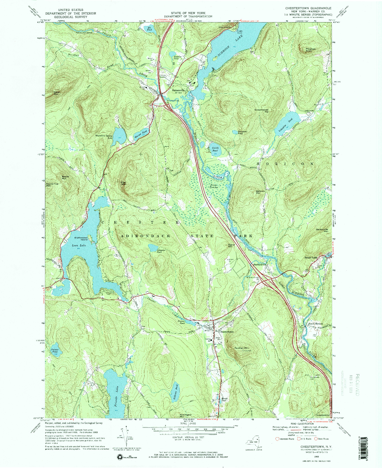 USGS 1:24000-SCALE QUADRANGLE FOR CHESTERTOWN, NY 1968