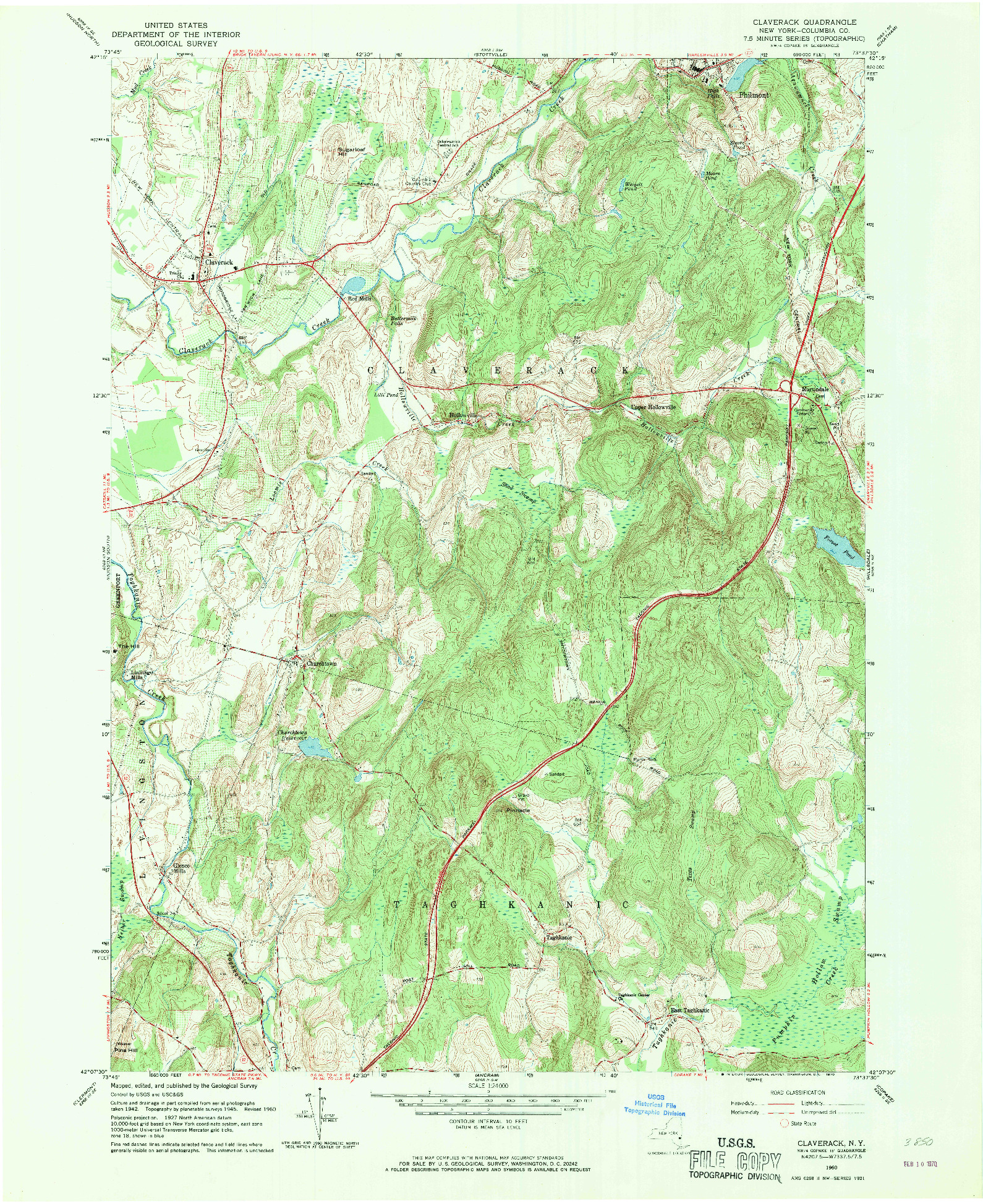 USGS 1:24000-SCALE QUADRANGLE FOR CLAVERACK, NY 1960