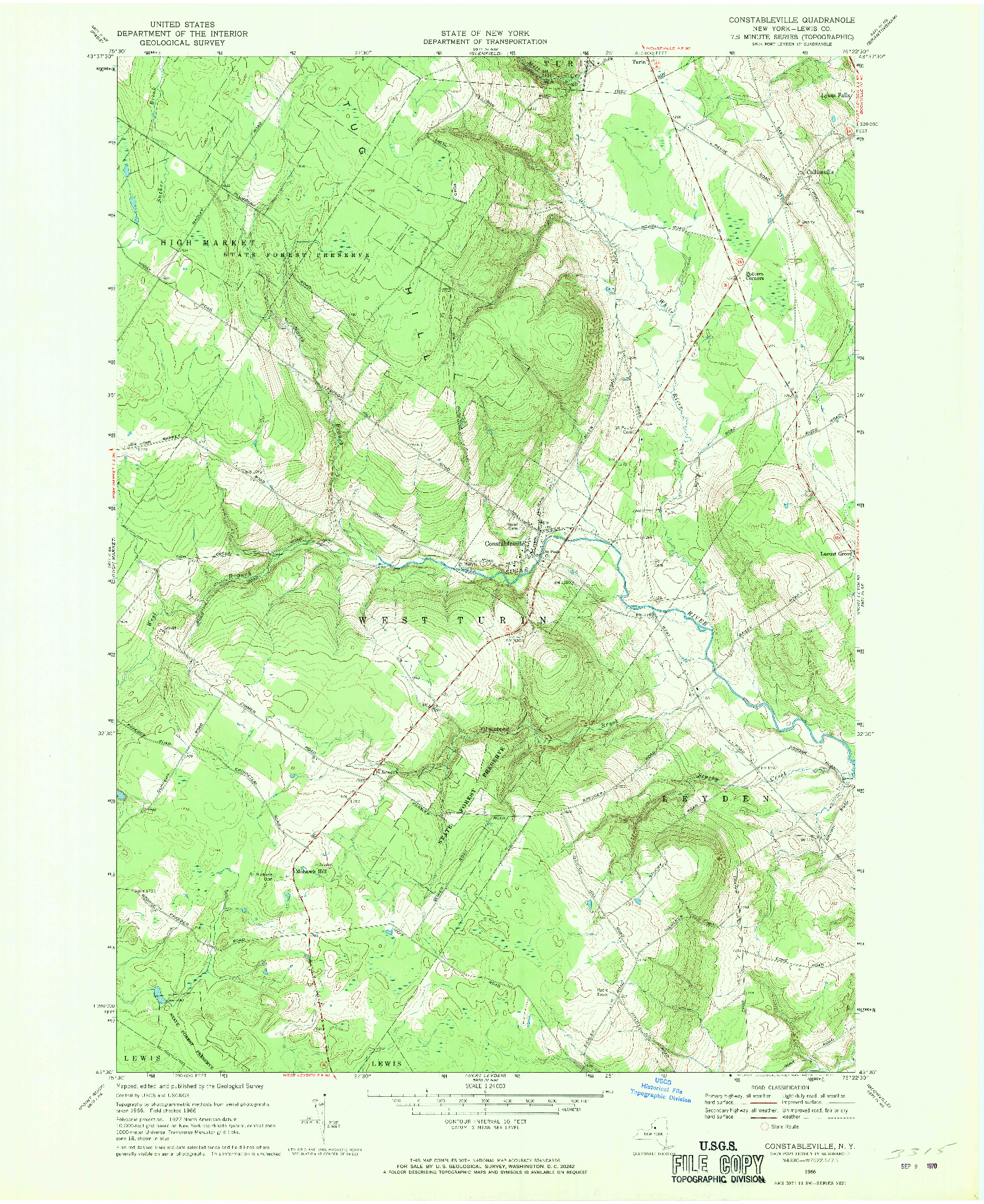 USGS 1:24000-SCALE QUADRANGLE FOR CONSTABLEVILLE, NY 1966