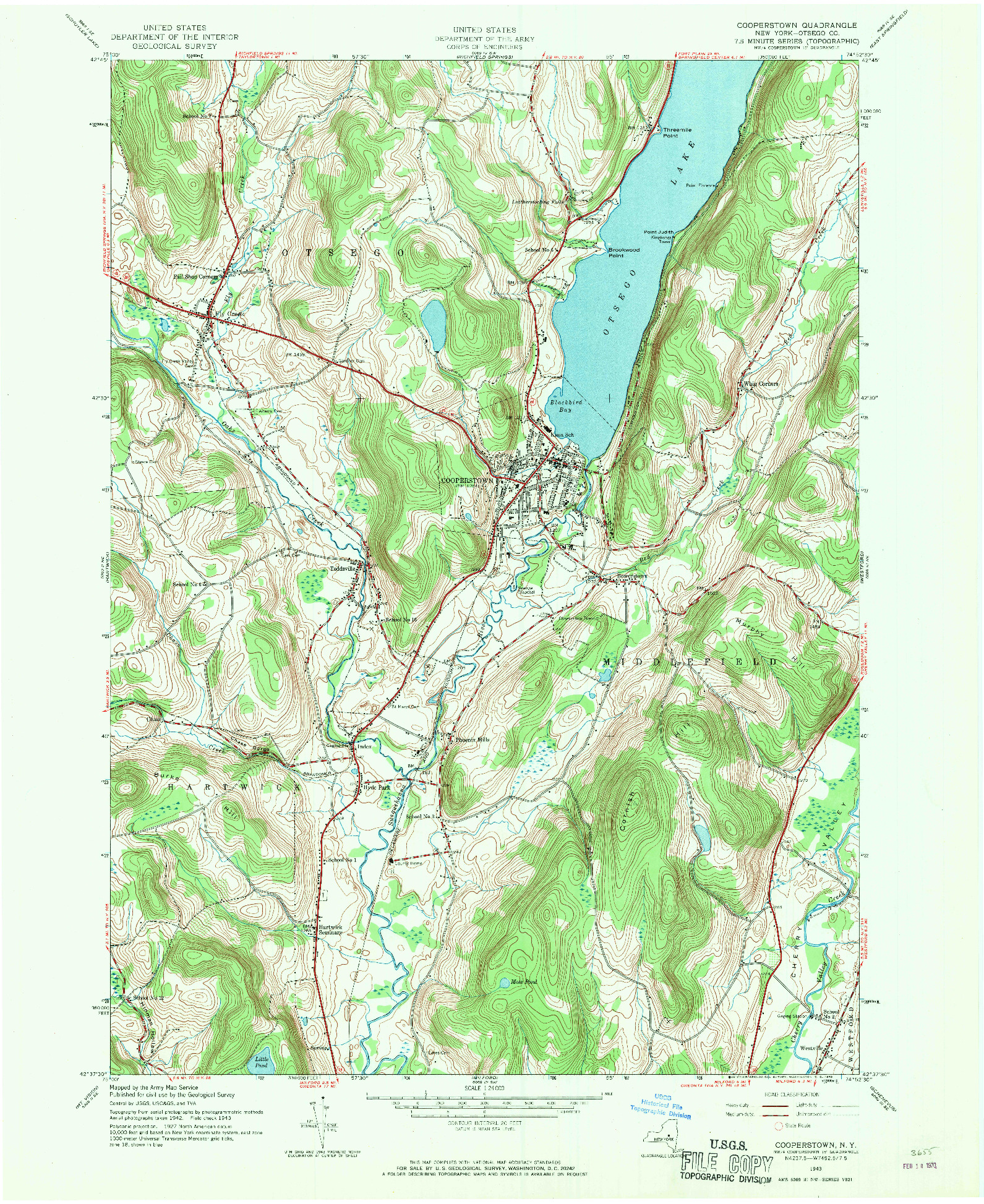 USGS 1:24000-SCALE QUADRANGLE FOR COOPERSTOWN, NY 1943