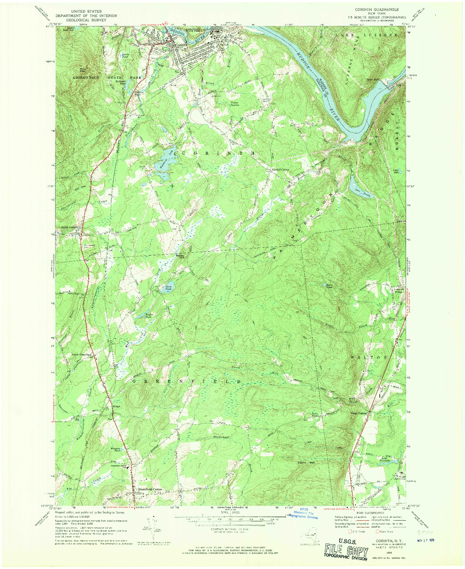 USGS 1:24000-SCALE QUADRANGLE FOR CORINTH, NY 1968