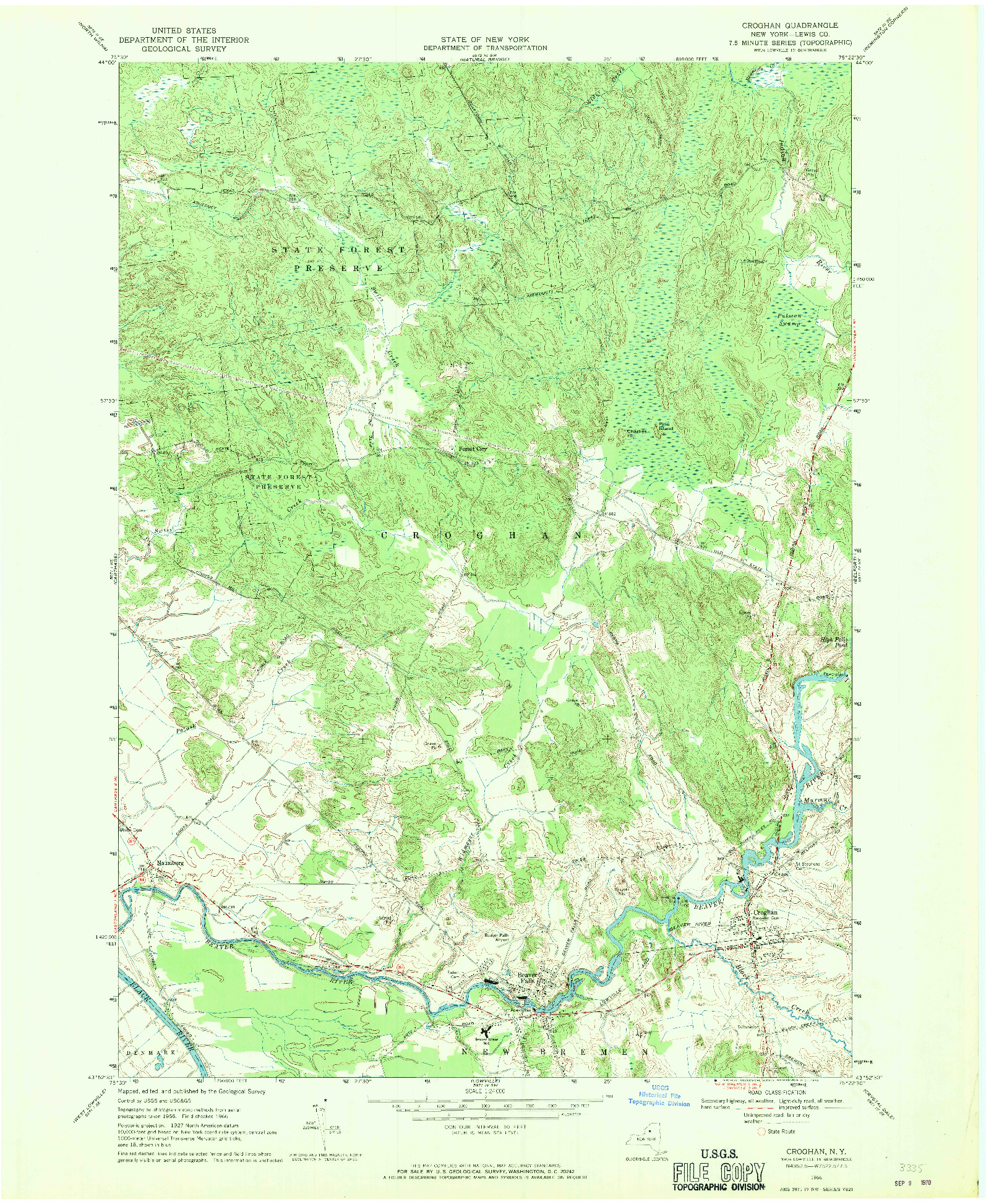 USGS 1:24000-SCALE QUADRANGLE FOR CROGHAN, NY 1966