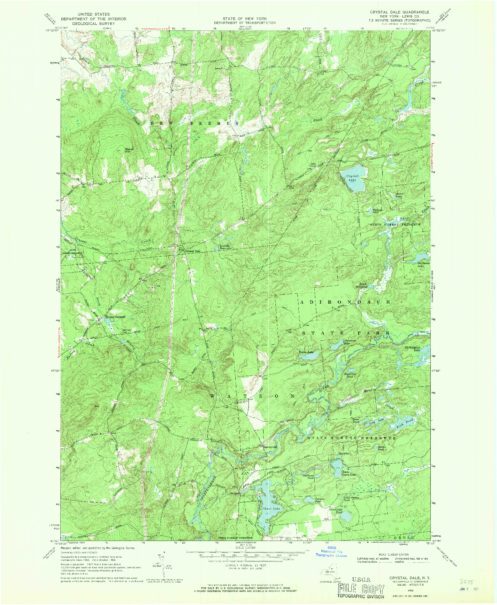 USGS 1:24000-SCALE QUADRANGLE FOR CRYSTAL DALE, NY 1966