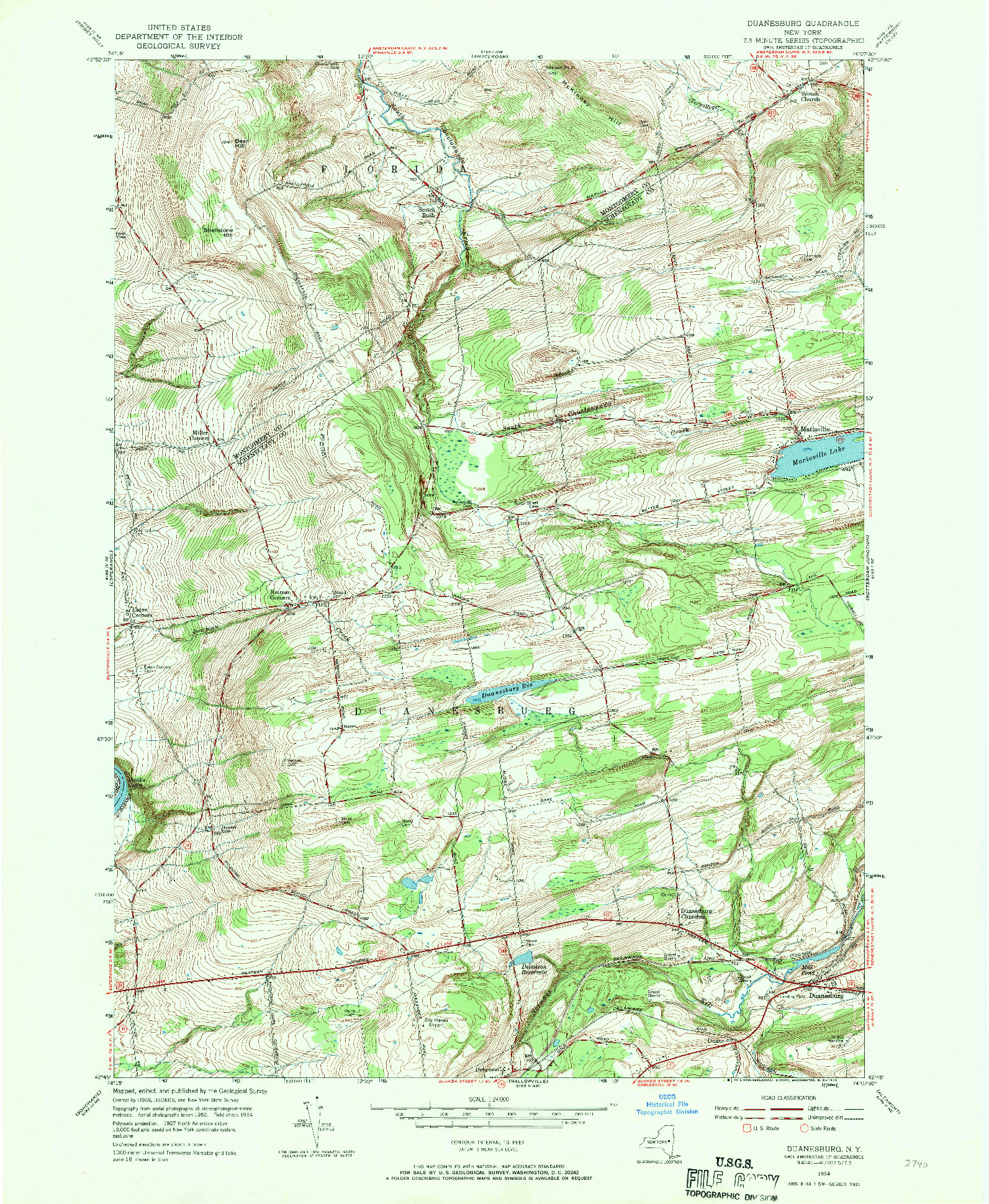 USGS 1:24000-SCALE QUADRANGLE FOR DUANESBURG, NY 1954