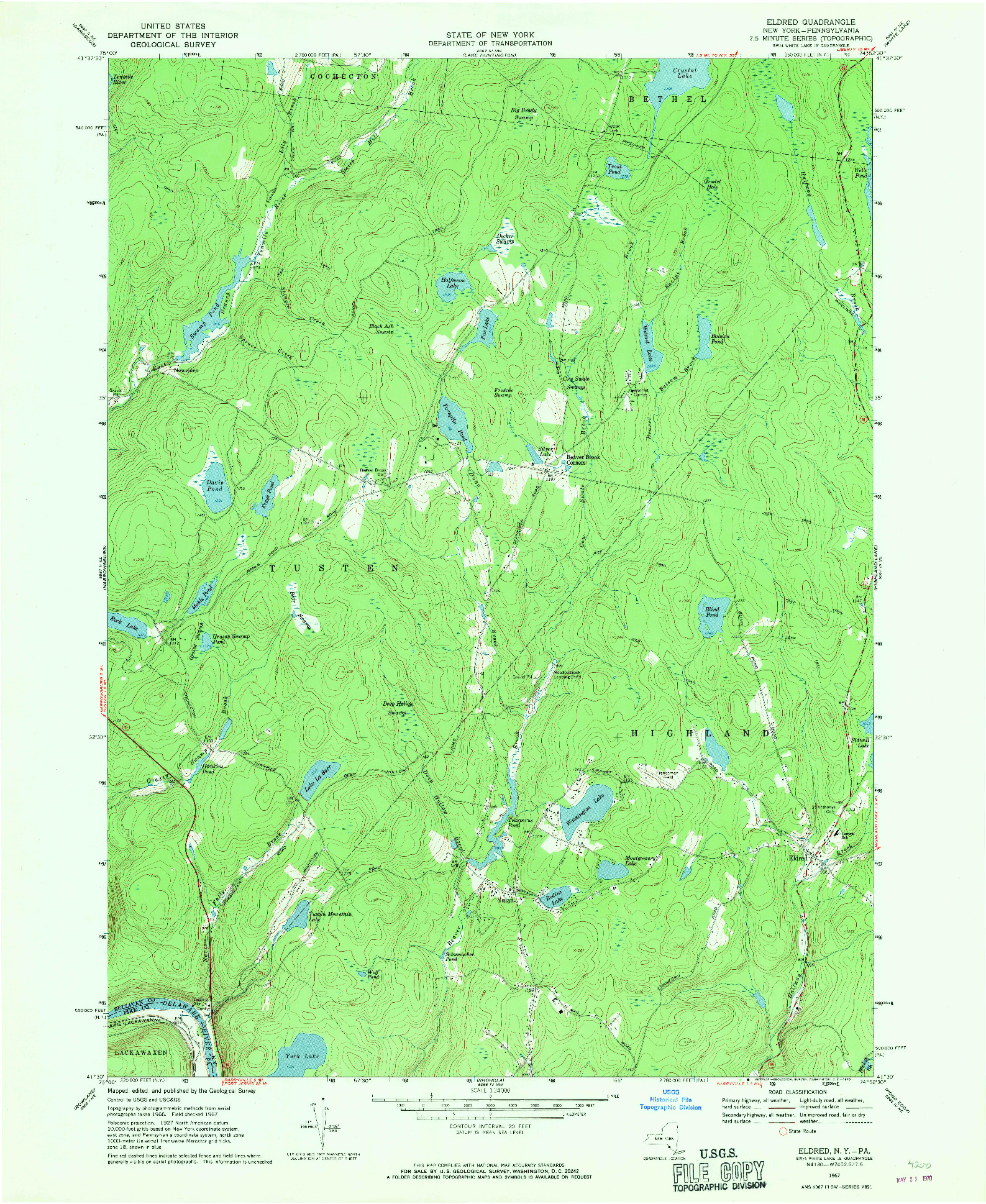 USGS 1:24000-SCALE QUADRANGLE FOR ELDRED, NY 1967