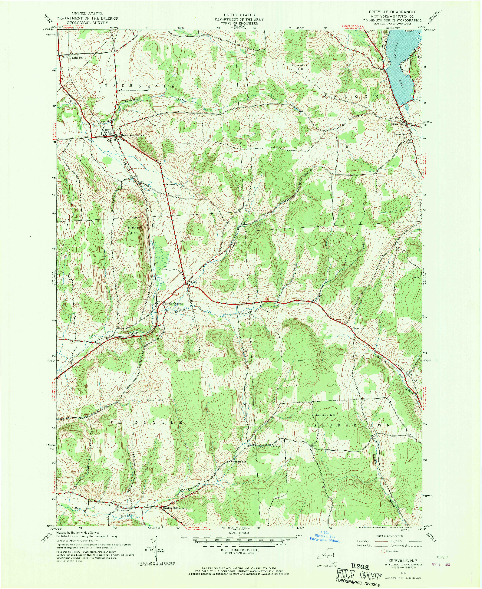 USGS 1:24000-SCALE QUADRANGLE FOR ERIEVILLE, NY 1943