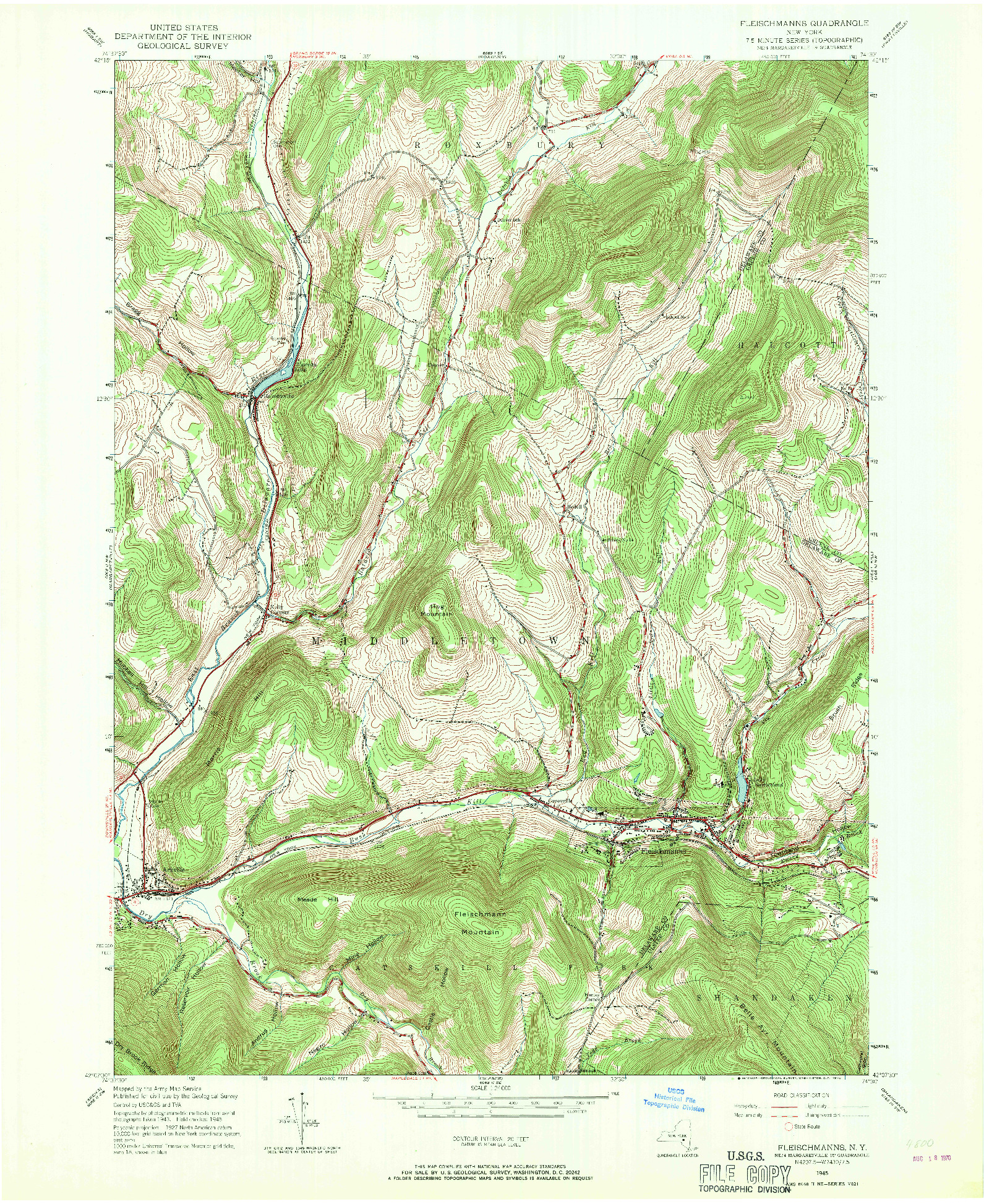 USGS 1:24000-SCALE QUADRANGLE FOR FLEISCHMANNS, NY 1945