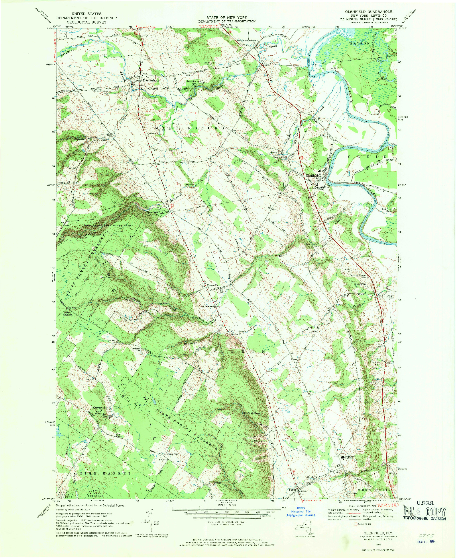 USGS 1:24000-SCALE QUADRANGLE FOR GLENFIELD, NY 1966