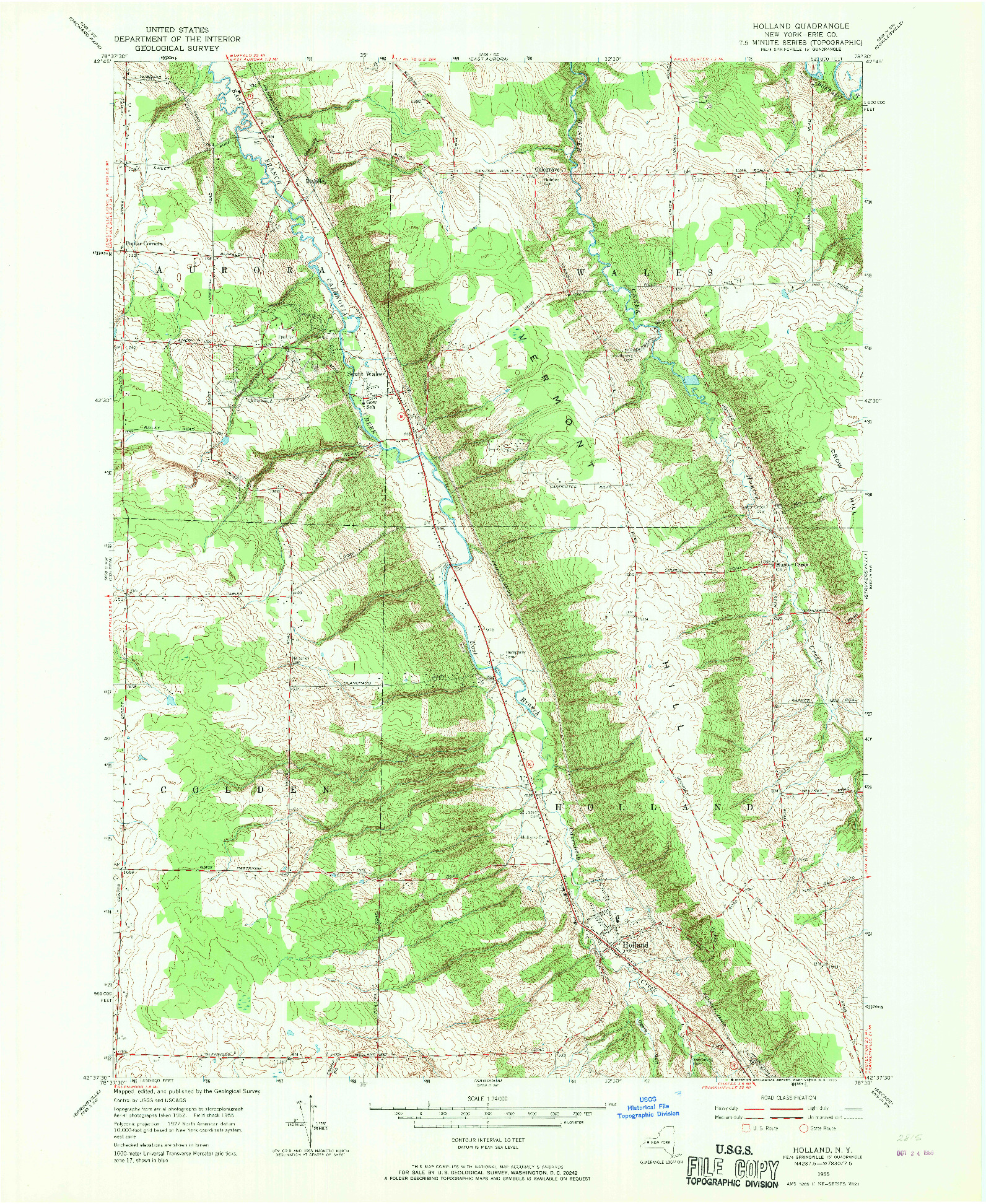 USGS 1:24000-SCALE QUADRANGLE FOR HOLLAND, NY 1955