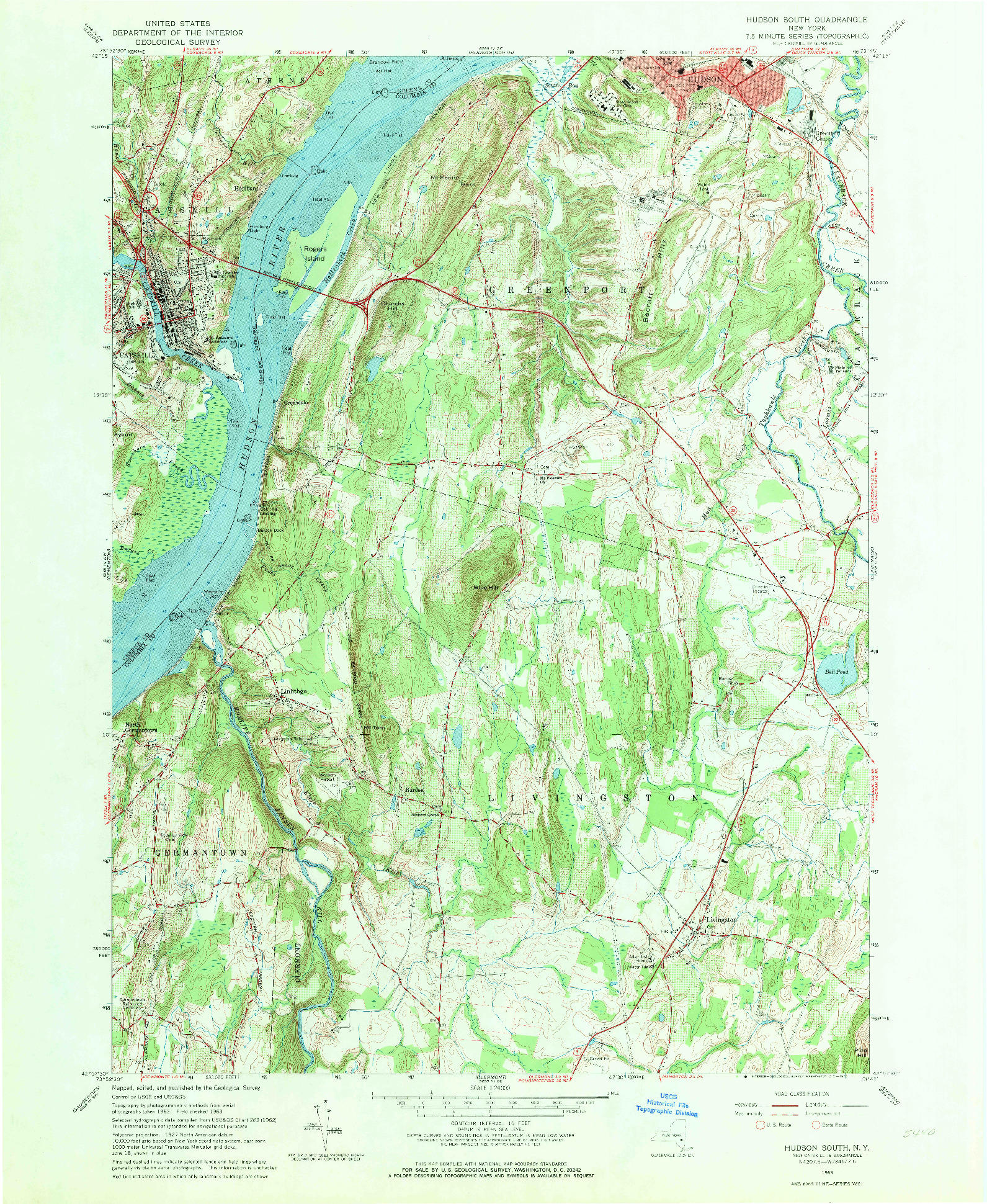 USGS 1:24000-SCALE QUADRANGLE FOR HUDSON SOUTH, NY 1963