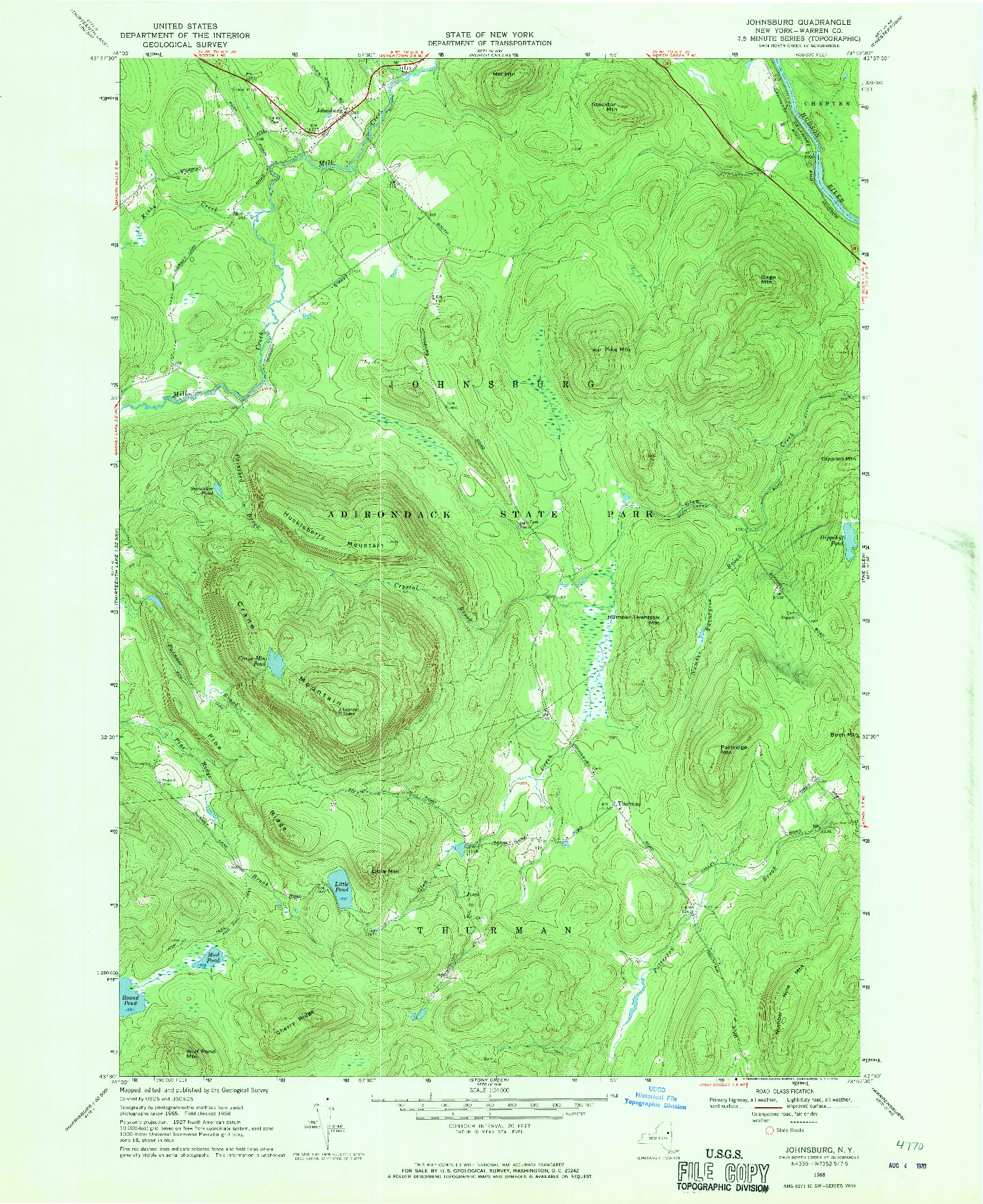 USGS 1:24000-SCALE QUADRANGLE FOR JOHNSBURG, NY 1968