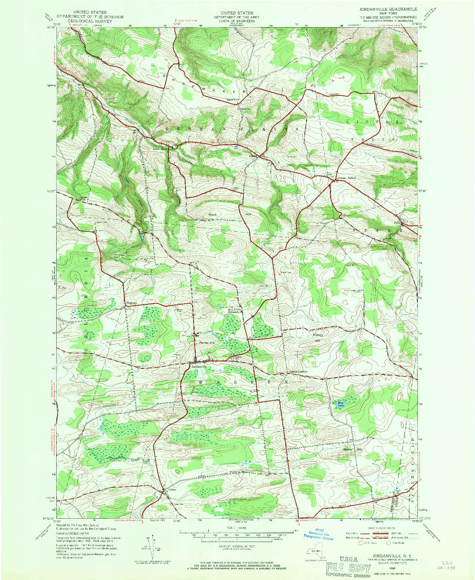 USGS 1:24000-SCALE QUADRANGLE FOR JORDANVILLE, NY 1943