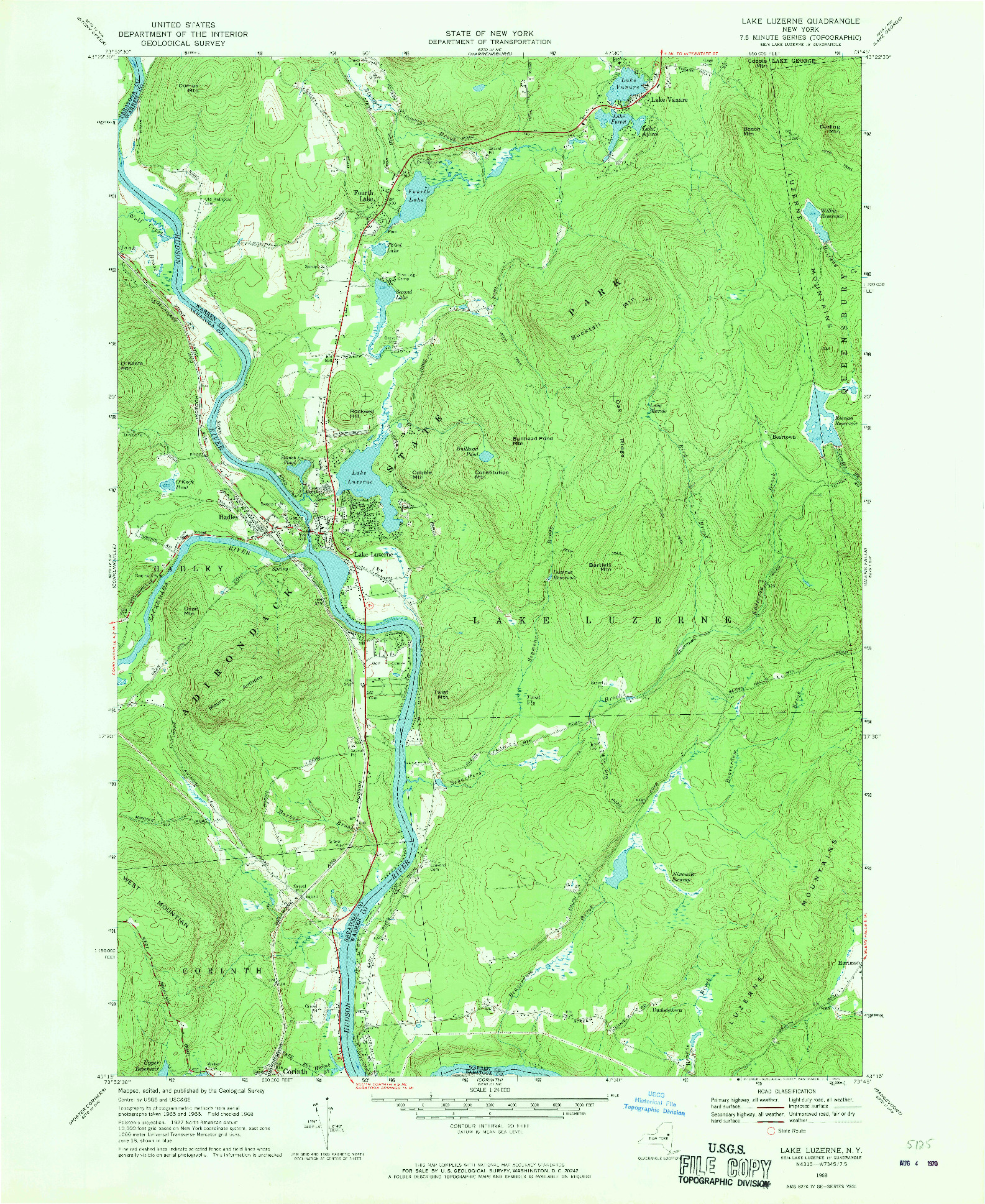 USGS 1:24000-SCALE QUADRANGLE FOR LAKE LUZERNE, NY 1968