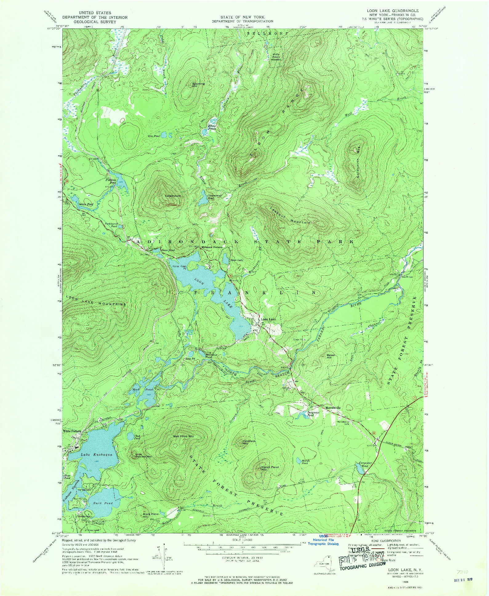 USGS 1:24000-SCALE QUADRANGLE FOR LOON LAKE, NY 1968