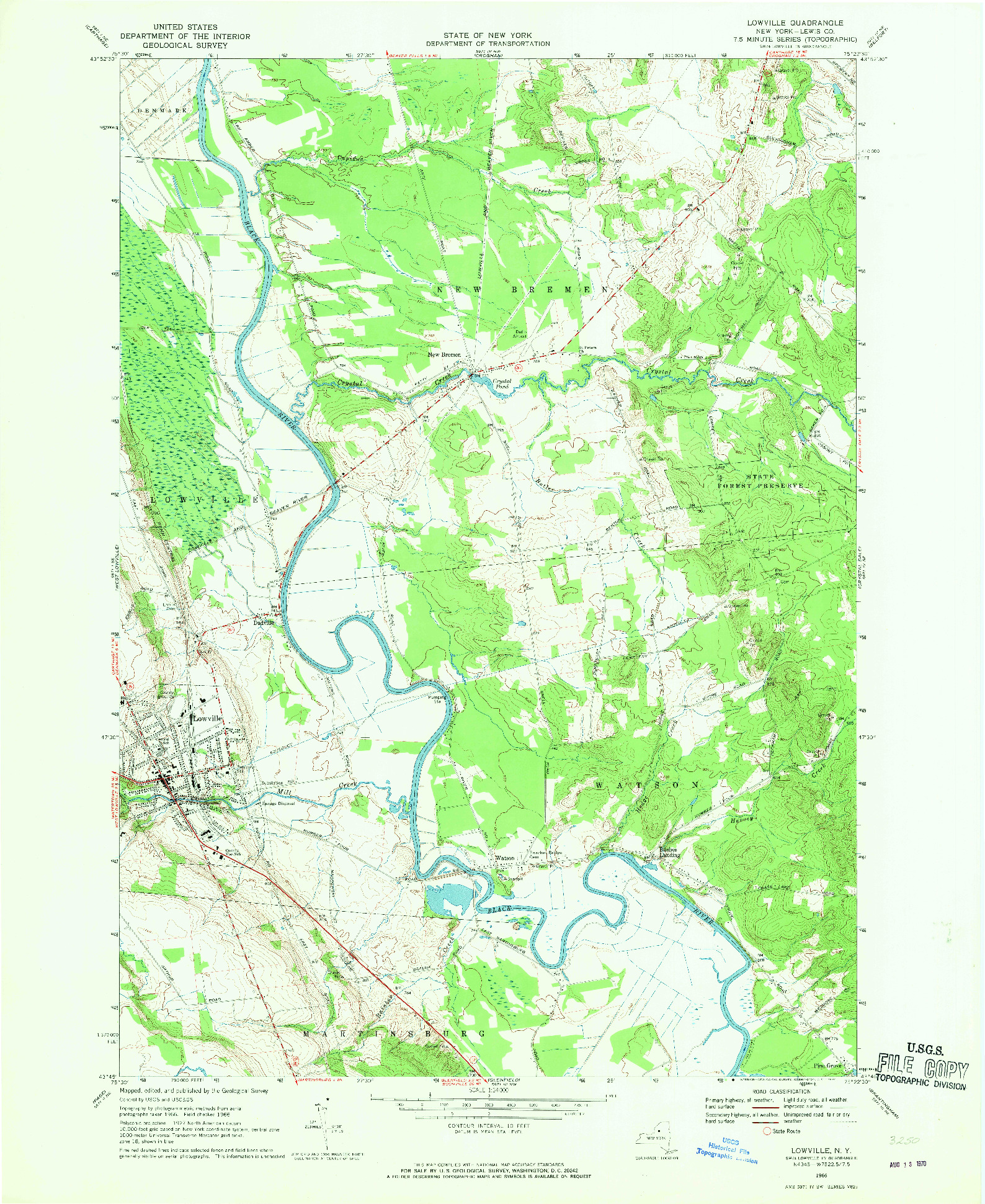 USGS 1:24000-SCALE QUADRANGLE FOR LOWVILLE, NY 1966