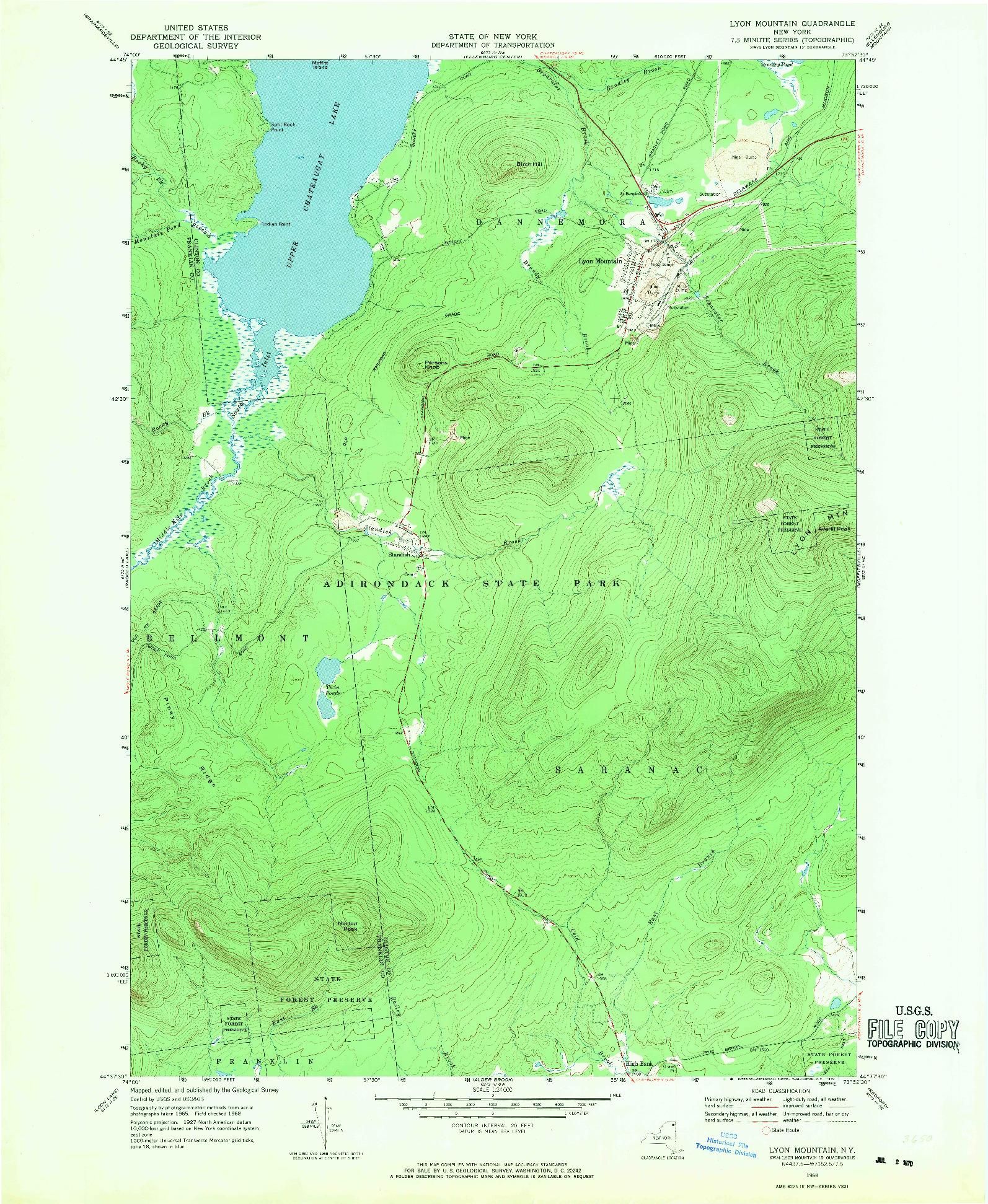 USGS 1:24000-SCALE QUADRANGLE FOR LYON MOUNTAIN, NY 1968