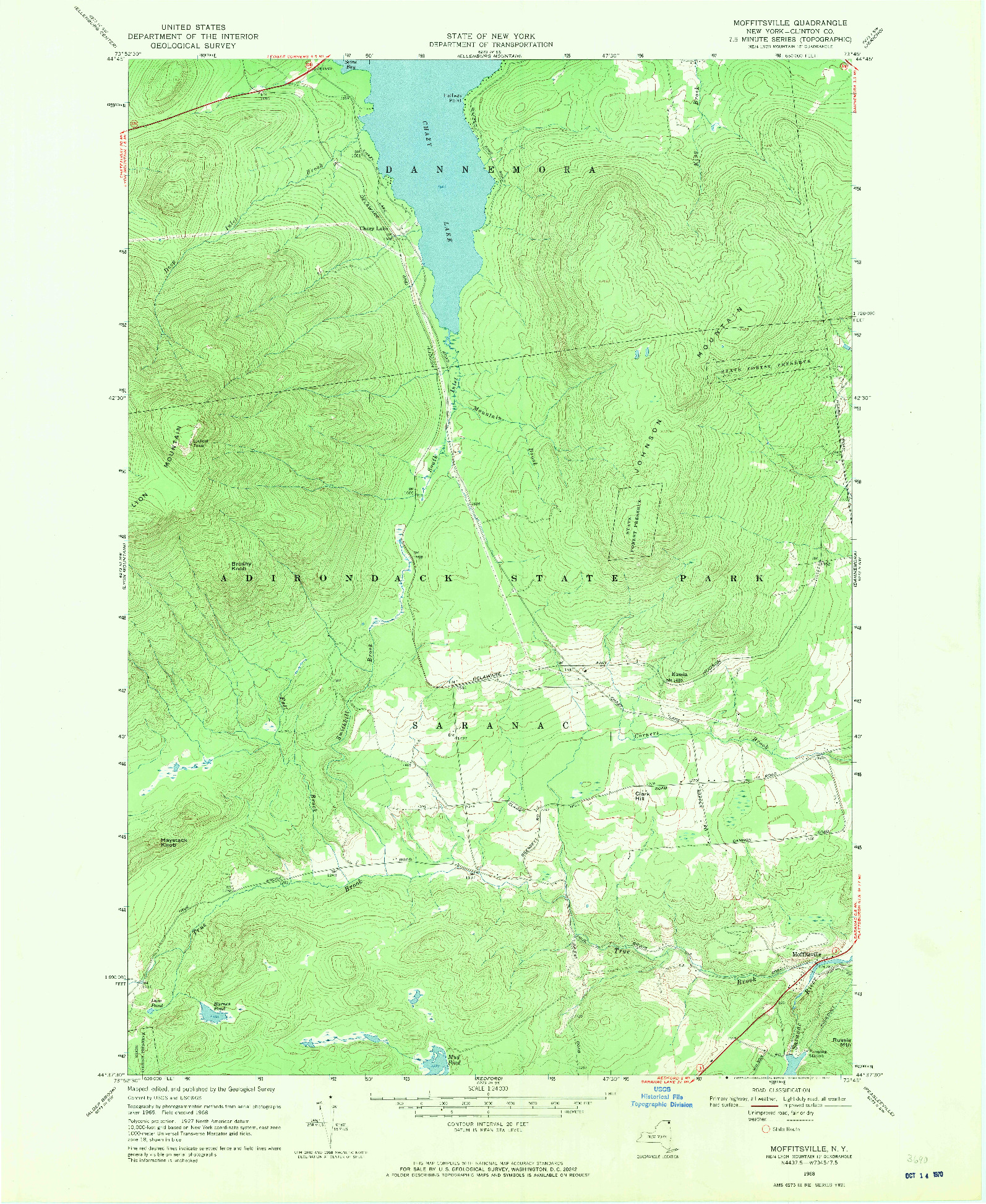 USGS 1:24000-SCALE QUADRANGLE FOR MOFFITSVILLE, NY 1968