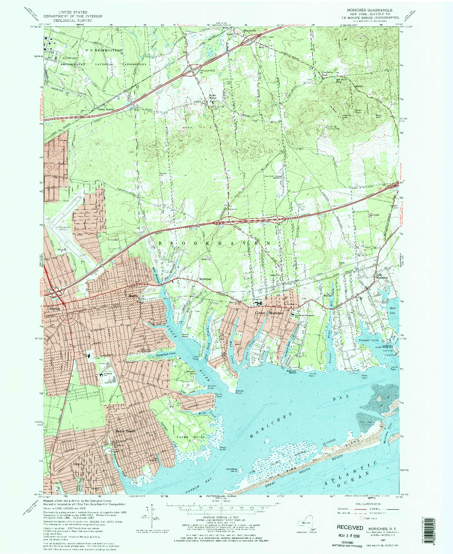 USGS 1:24000-SCALE QUADRANGLE FOR MORICHES, NY 1967