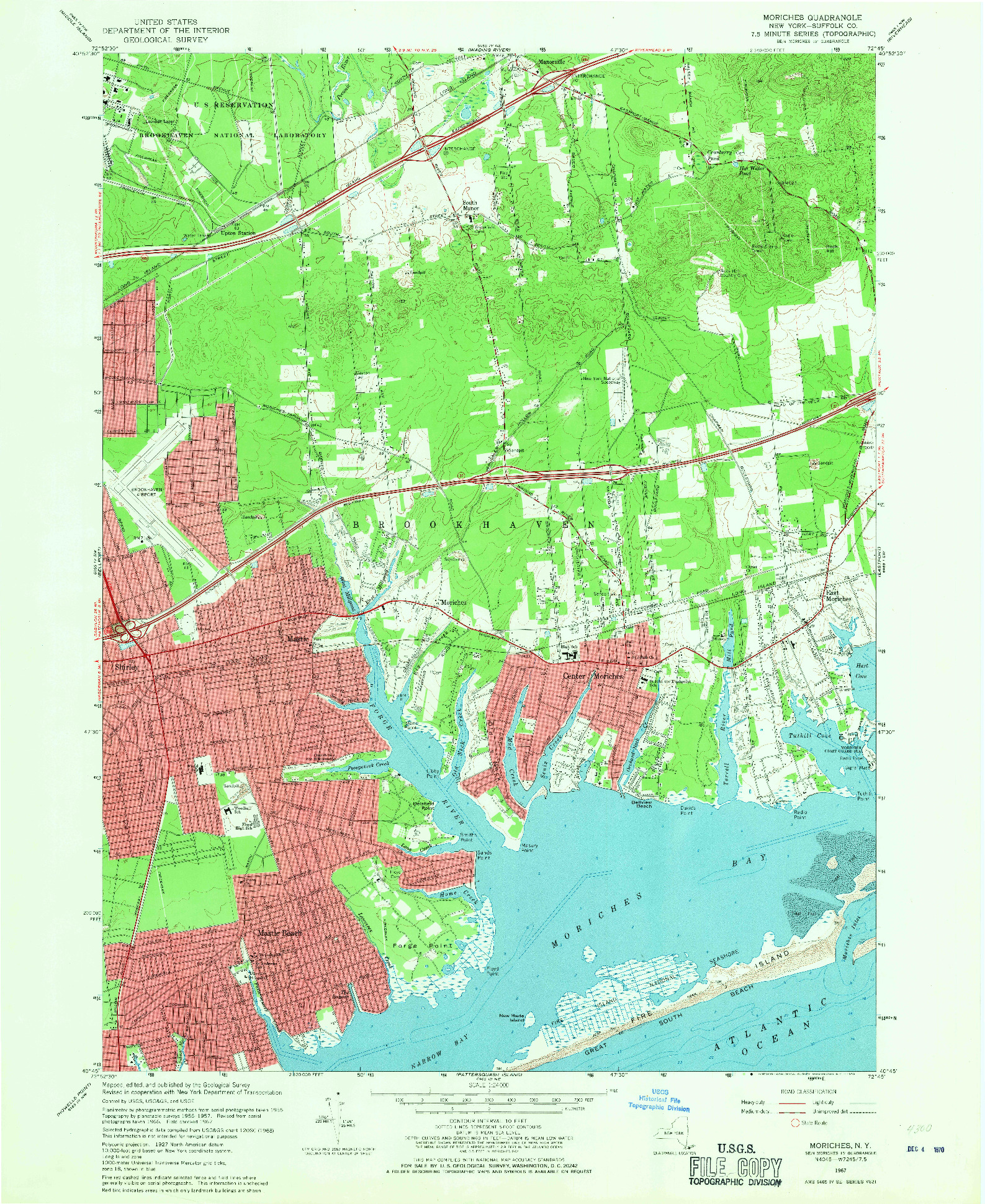 USGS 1:24000-SCALE QUADRANGLE FOR MORICHES, NY 1967