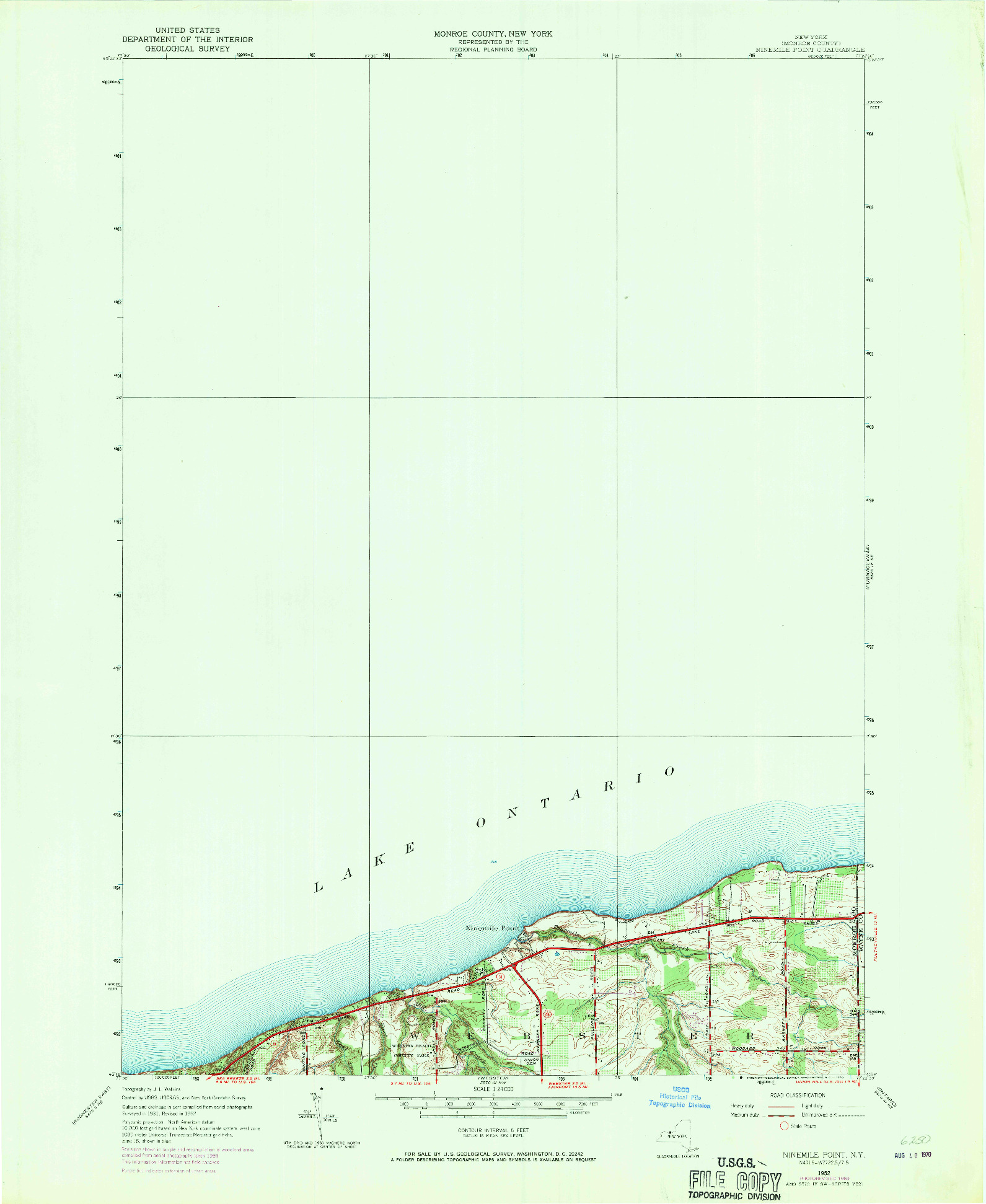 USGS 1:24000-SCALE QUADRANGLE FOR NINEMILE POINT, NY 1952