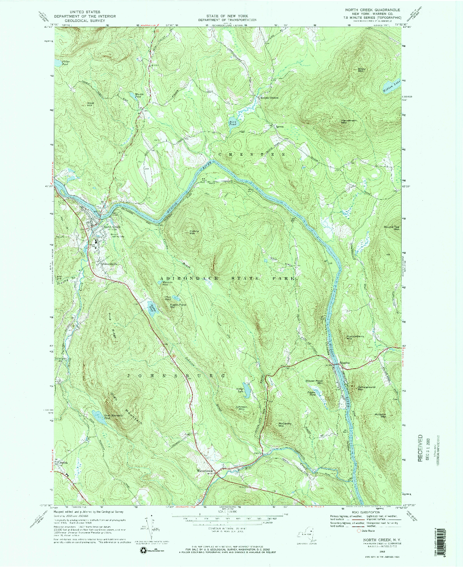 USGS 1:24000-SCALE QUADRANGLE FOR NORTH CREEK, NY 1968