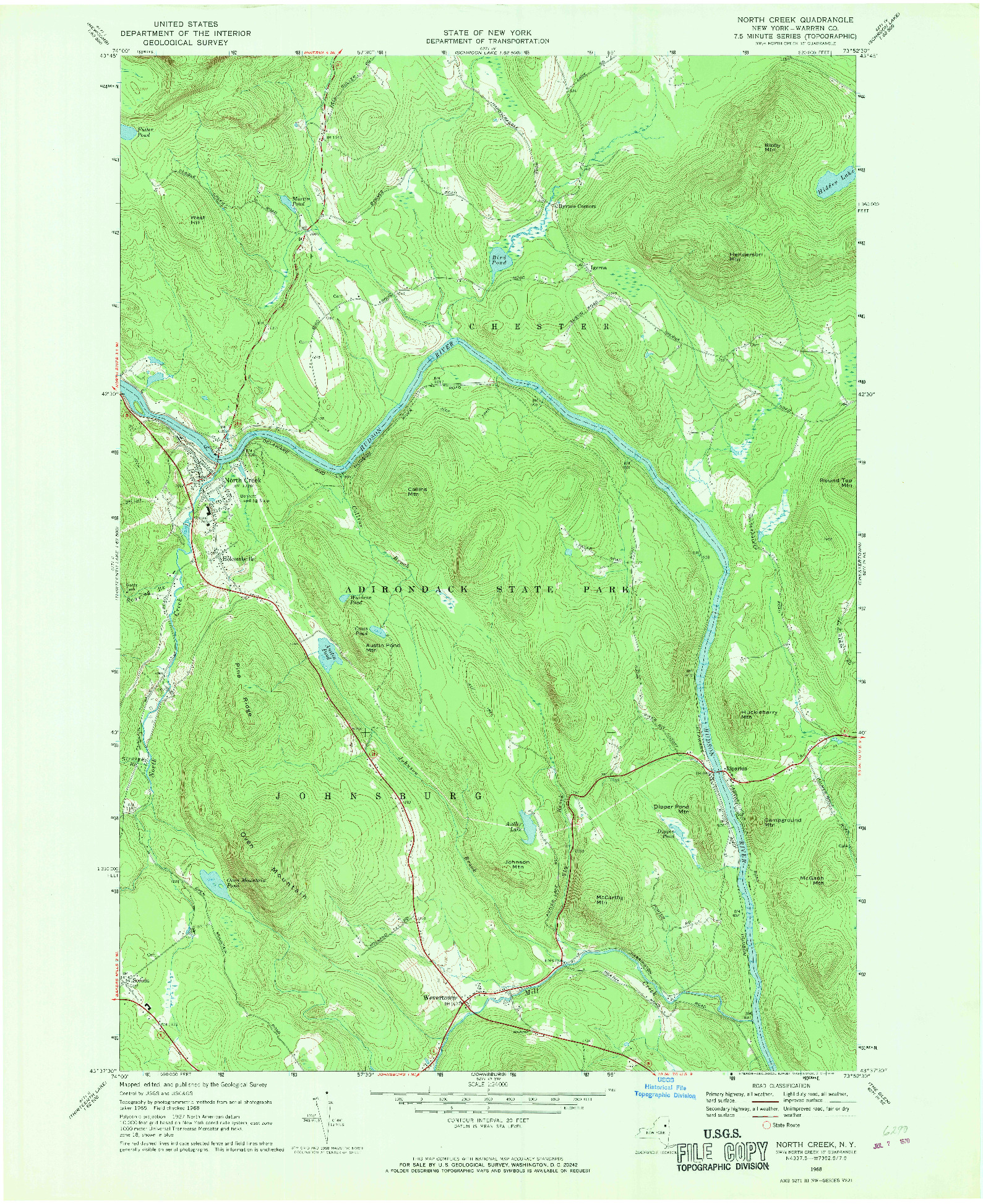 USGS 1:24000-SCALE QUADRANGLE FOR NORTH CREEK, NY 1968