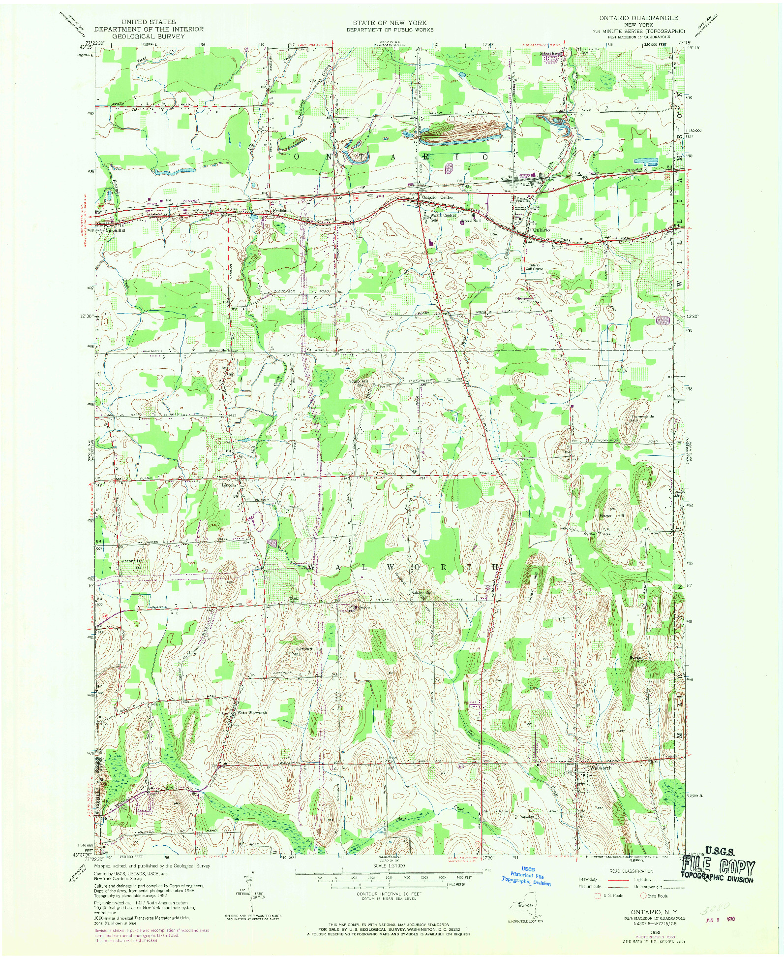 USGS 1:24000-SCALE QUADRANGLE FOR ONTARIO, NY 1952