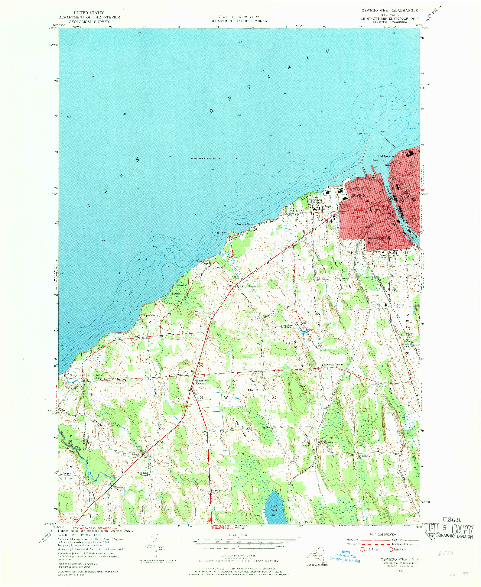 USGS 1:24000-SCALE QUADRANGLE FOR OSWEGO WEST, NY 1954