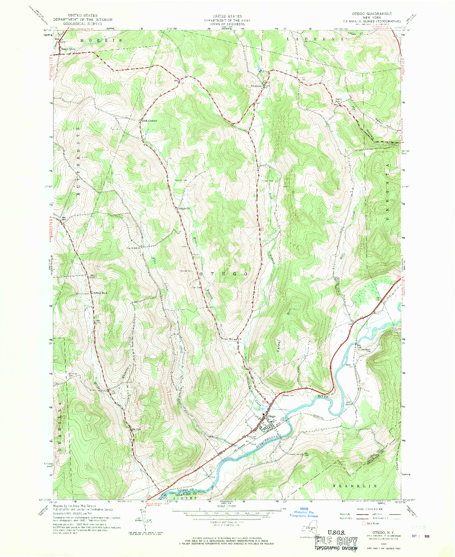 USGS 1:24000-SCALE QUADRANGLE FOR OTEGO, NY 1943