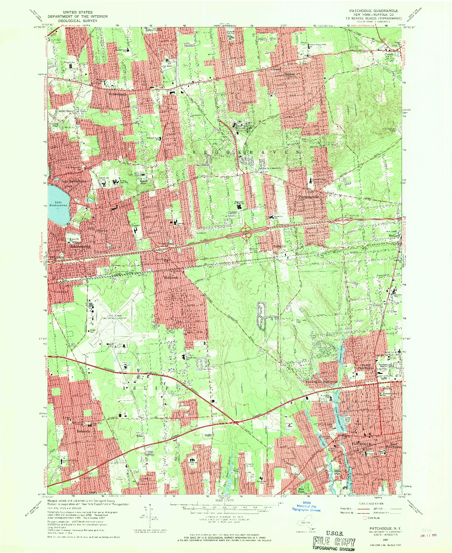 USGS 1:24000-SCALE QUADRANGLE FOR PATCHOGUE, NY 1967