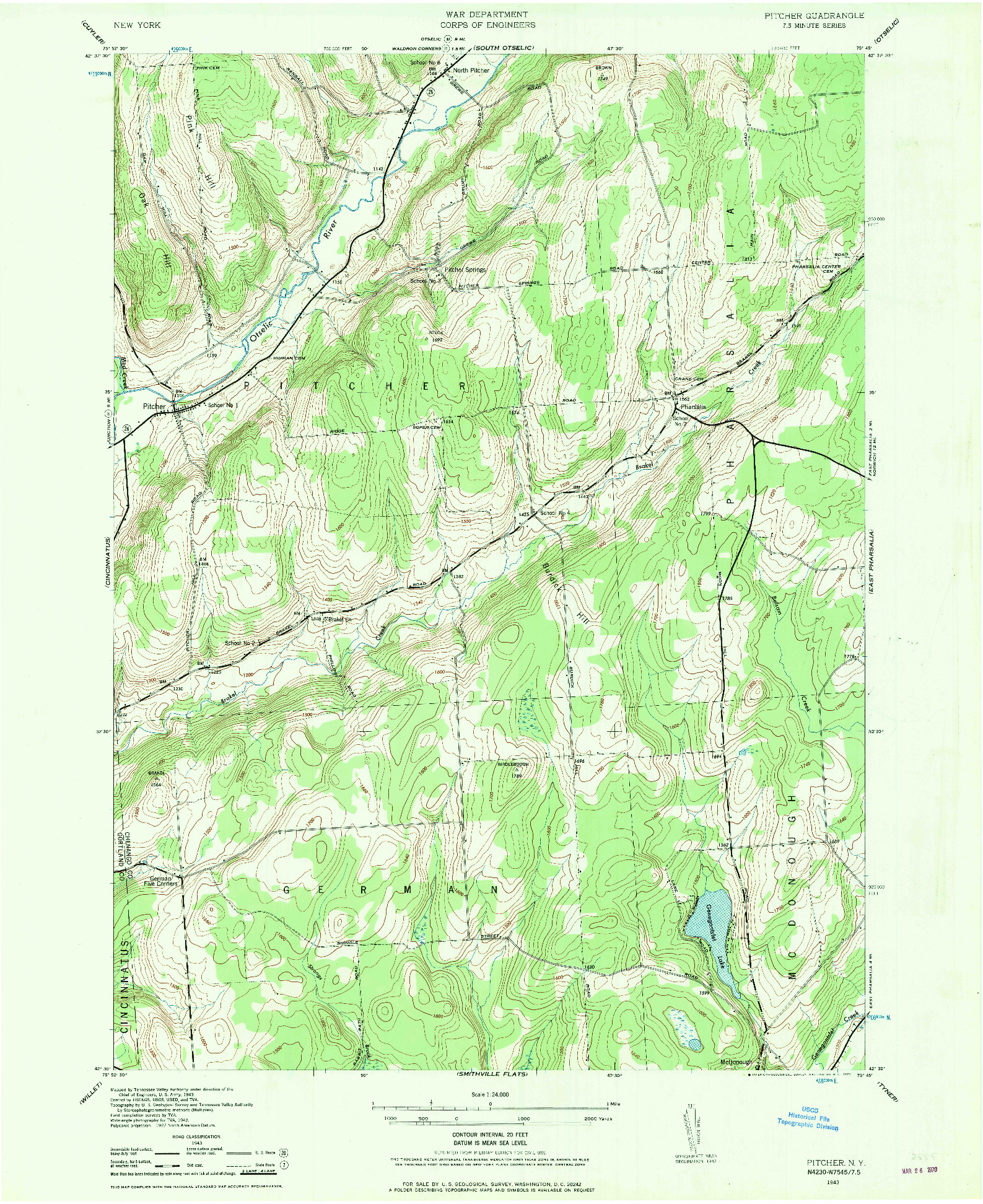 USGS 1:24000-SCALE QUADRANGLE FOR PITCHER, NY 1943