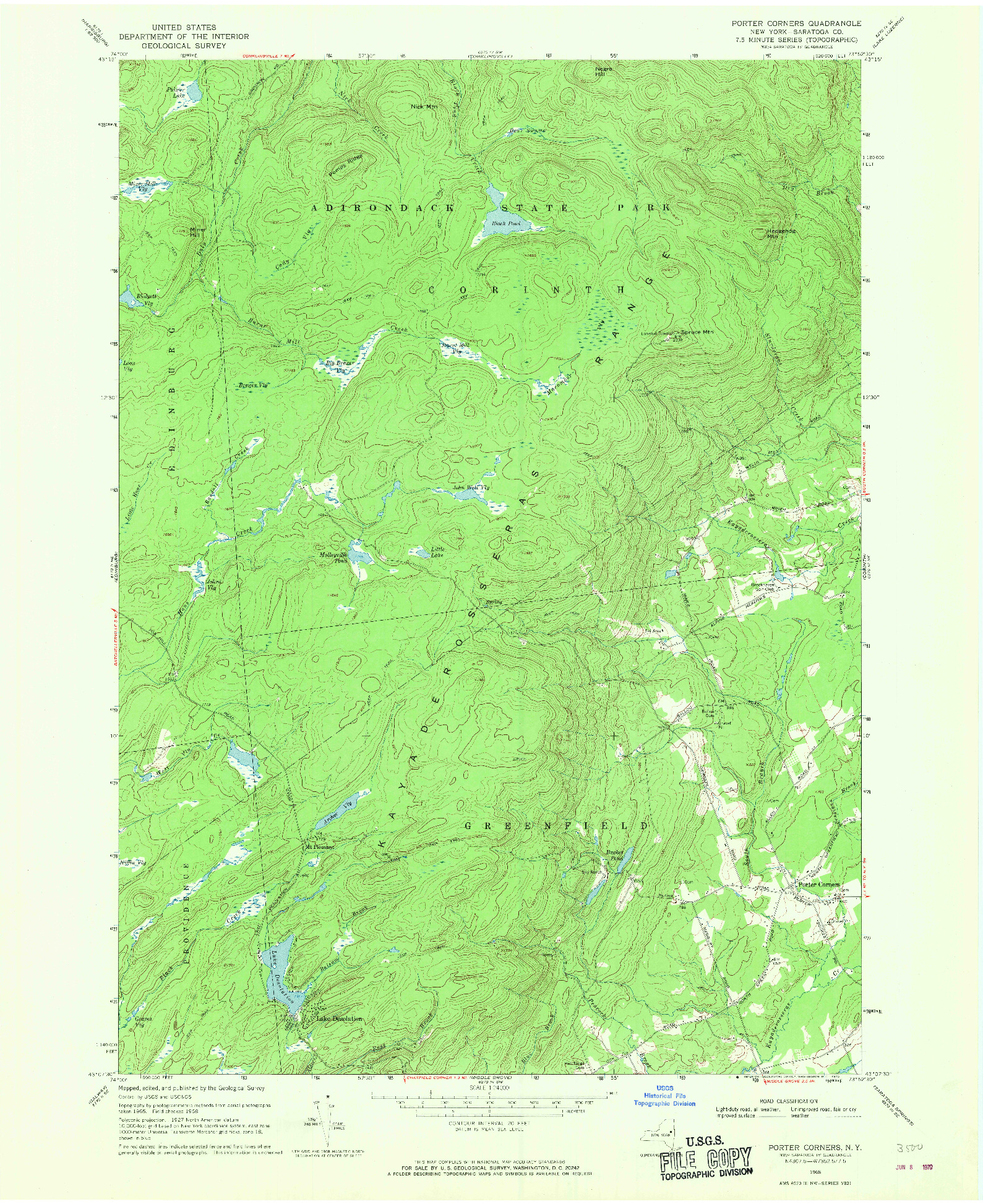 USGS 1:24000-SCALE QUADRANGLE FOR PORTER CORNERS, NY 1968