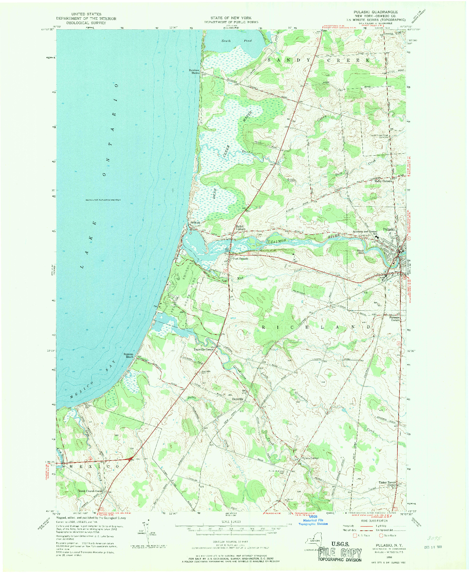 USGS 1:24000-SCALE QUADRANGLE FOR PULASKI, NY 1956